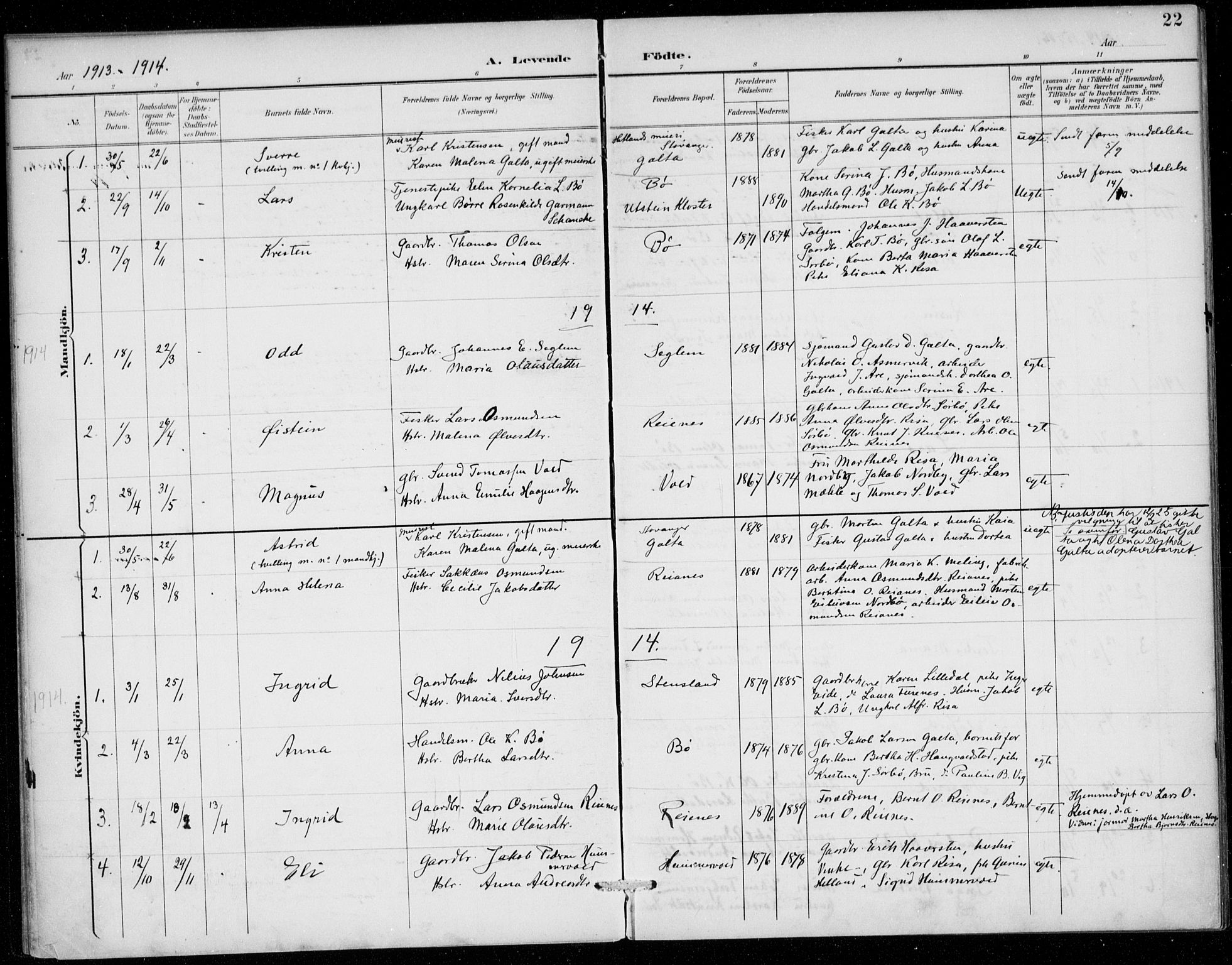 Rennesøy sokneprestkontor, SAST/A -101827/H/Ha/Haa/L0016: Ministerialbok nr. A 16, 1891-1924, s. 22