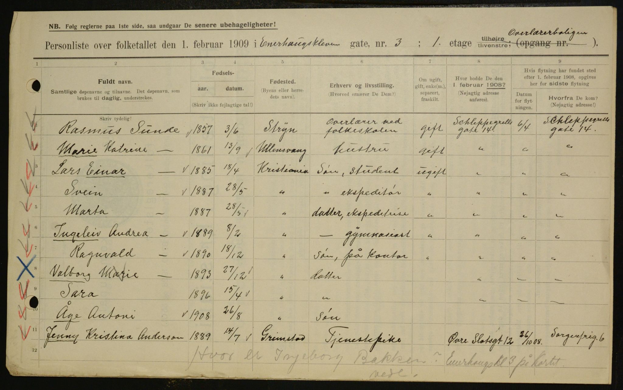 OBA, Kommunal folketelling 1.2.1909 for Kristiania kjøpstad, 1909, s. 19594