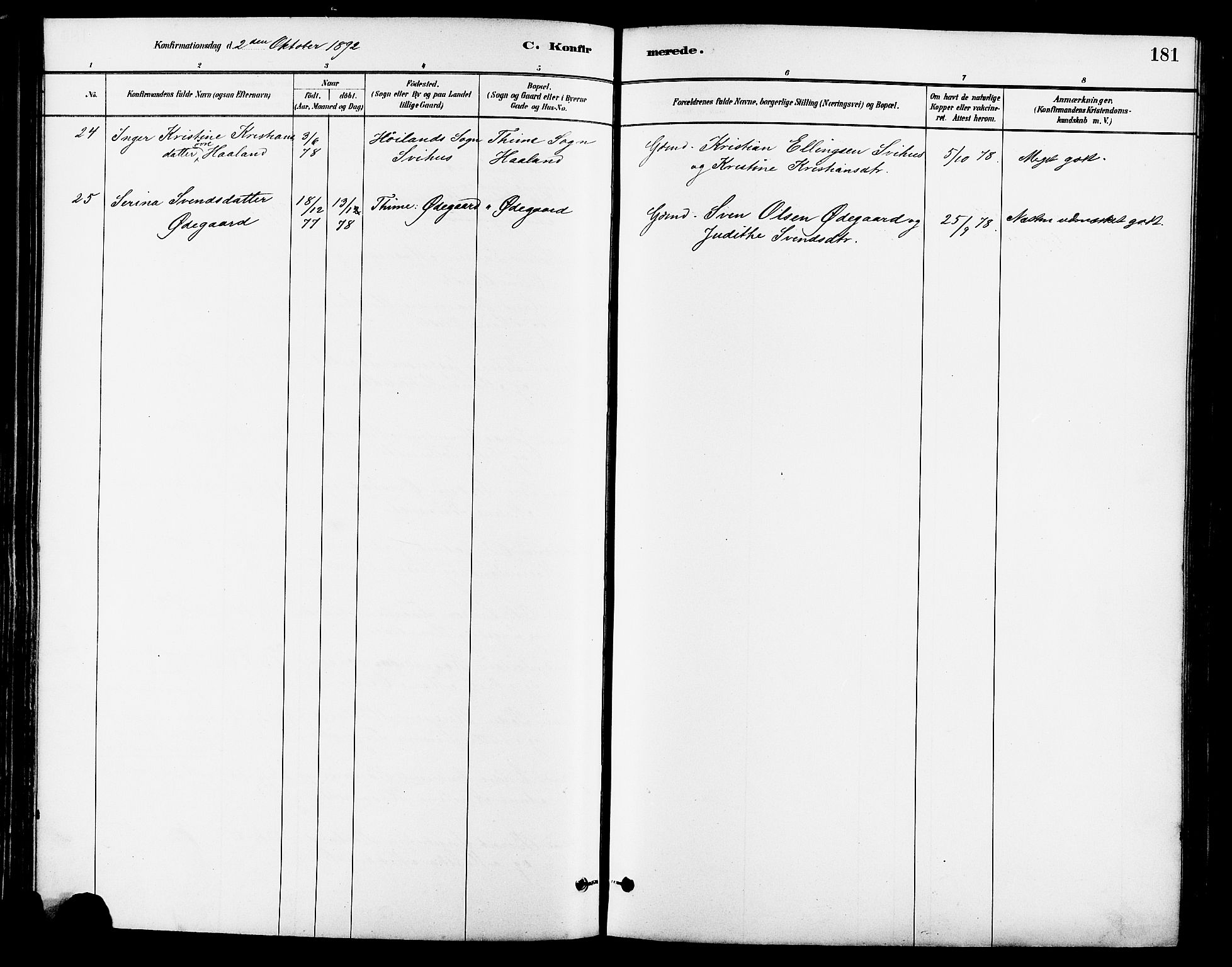 Lye sokneprestkontor, AV/SAST-A-101794/001/30BA/L0009: Ministerialbok nr. A 8, 1881-1892, s. 181