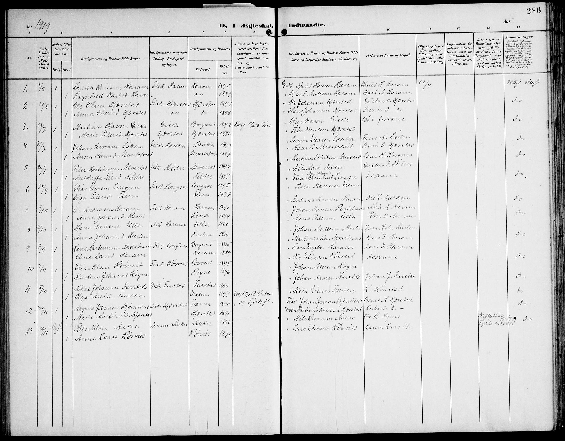 Ministerialprotokoller, klokkerbøker og fødselsregistre - Møre og Romsdal, AV/SAT-A-1454/536/L0511: Klokkerbok nr. 536C06, 1899-1944, s. 286