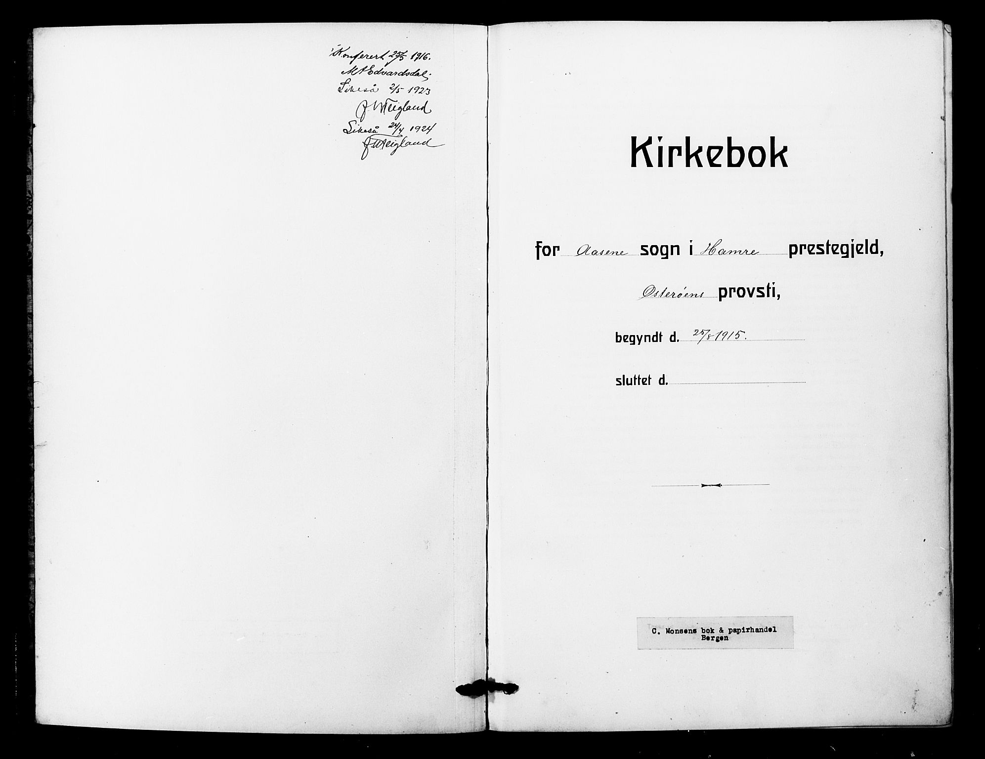 Åsane sokneprestembete, AV/SAB-A-79401/H/Hab: Klokkerbok nr. A 4, 1915-1927