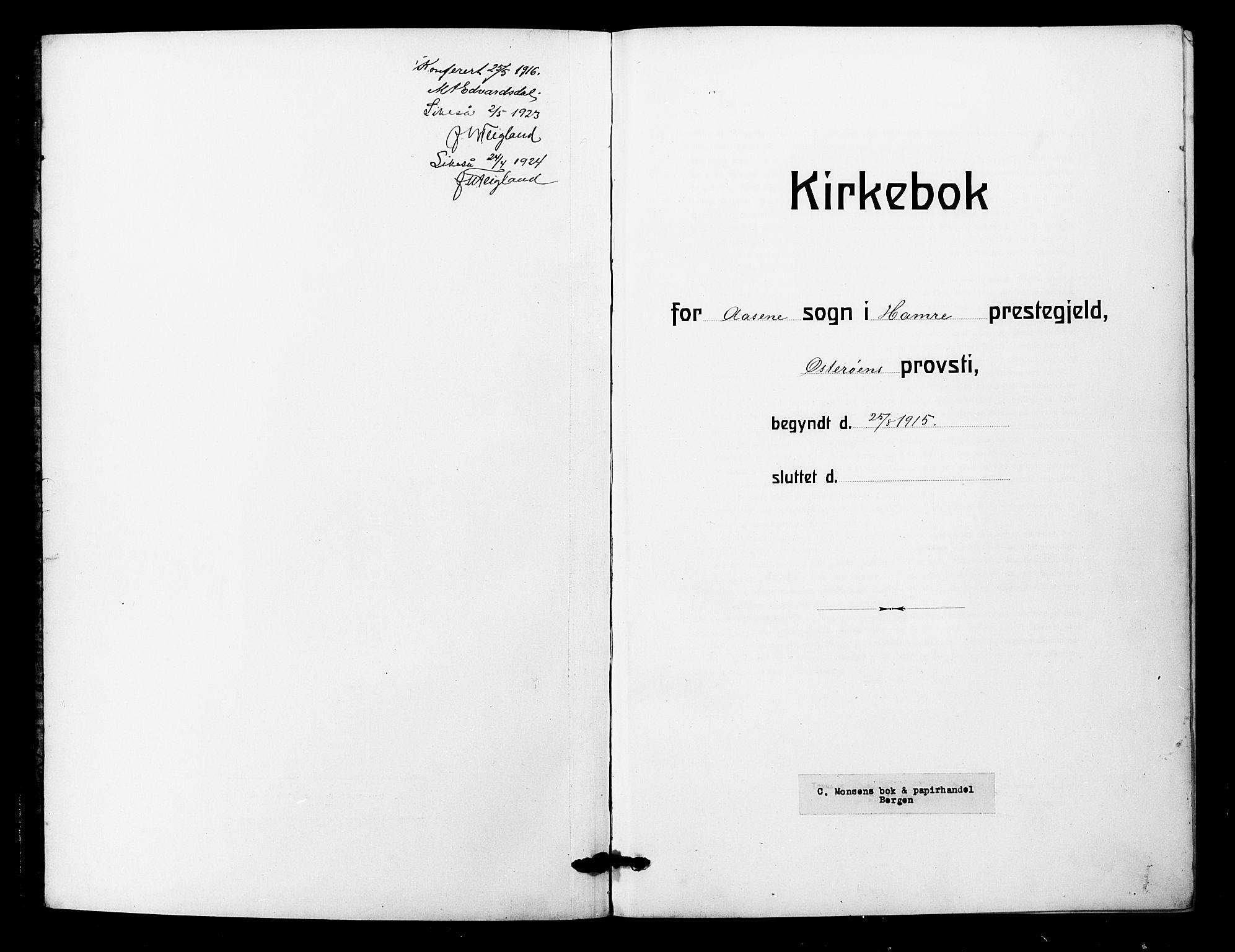 Åsane sokneprestembete, AV/SAB-A-79401/H/Hab: Klokkerbok nr. A 4, 1915-1927