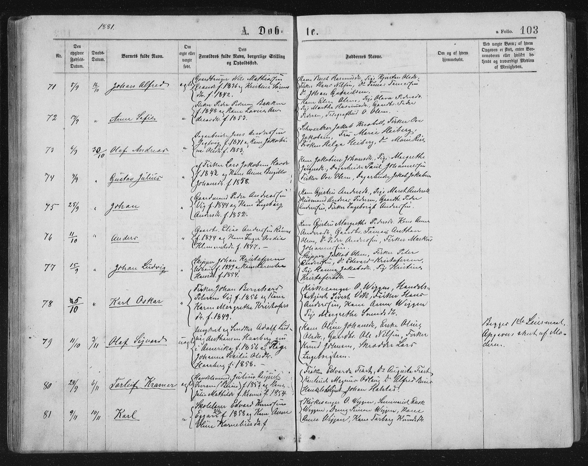 Ministerialprotokoller, klokkerbøker og fødselsregistre - Sør-Trøndelag, AV/SAT-A-1456/659/L0745: Klokkerbok nr. 659C02, 1869-1892, s. 103