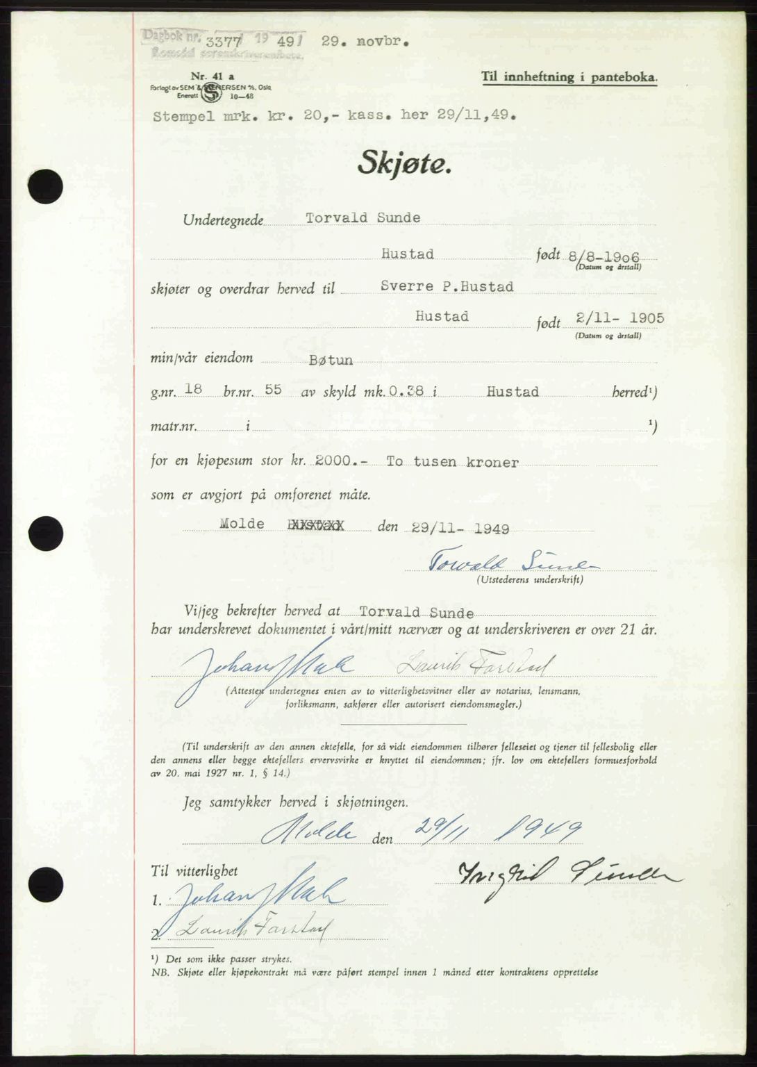 Romsdal sorenskriveri, SAT/A-4149/1/2/2C: Pantebok nr. A31, 1949-1949, Dagboknr: 3377/1949