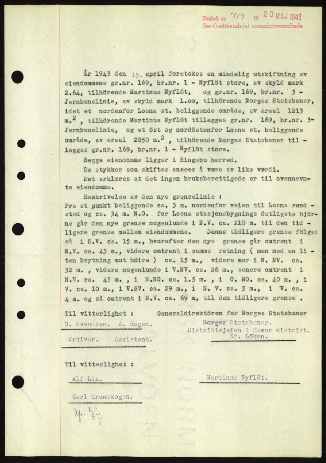 Sør-Gudbrandsdal tingrett, SAH/TING-004/H/Hb/Hbd/L0011: Pantebok nr. A11, 1942-1943, Dagboknr: 719/1943