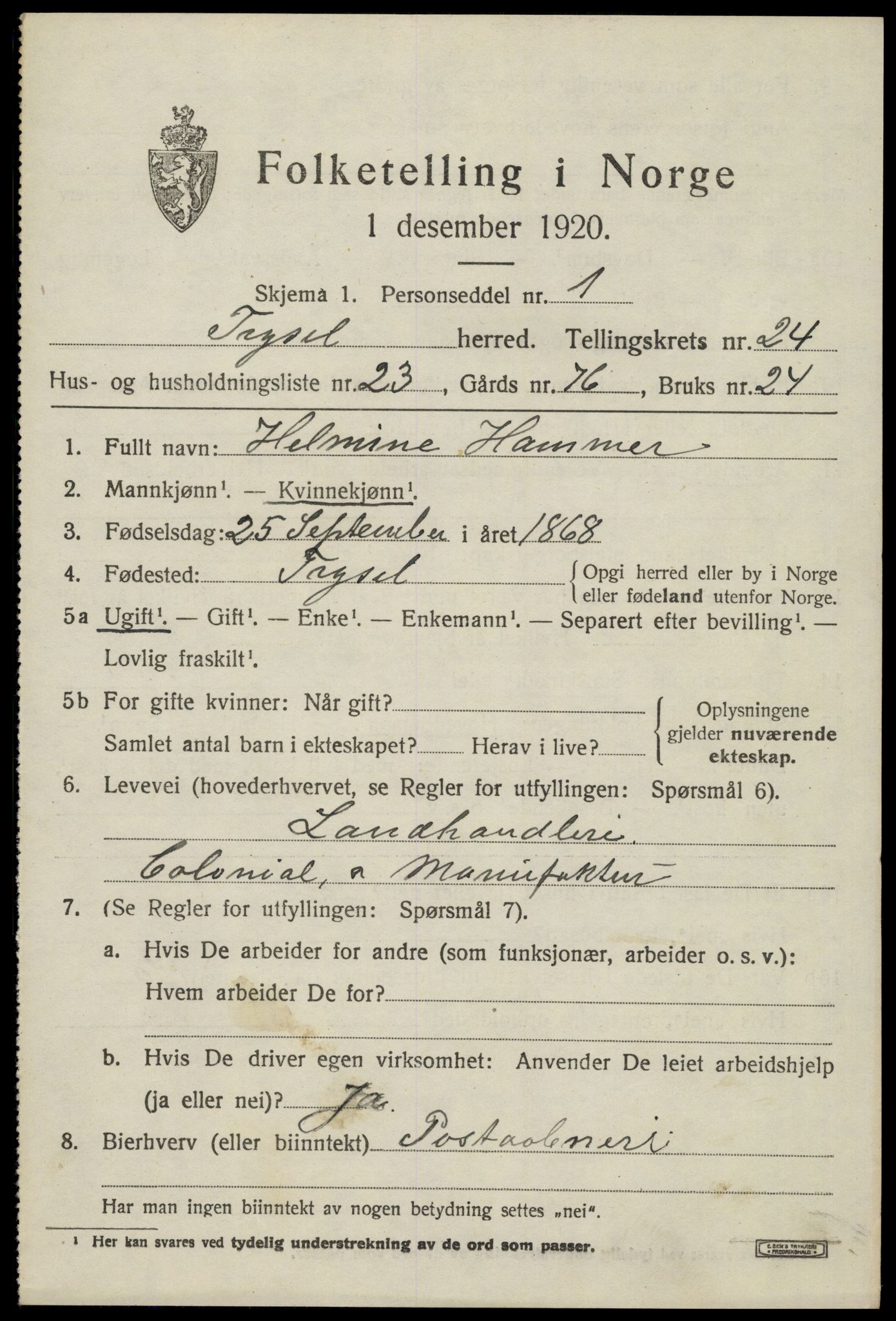 SAH, Folketelling 1920 for 0428 Trysil herred, 1920, s. 15497