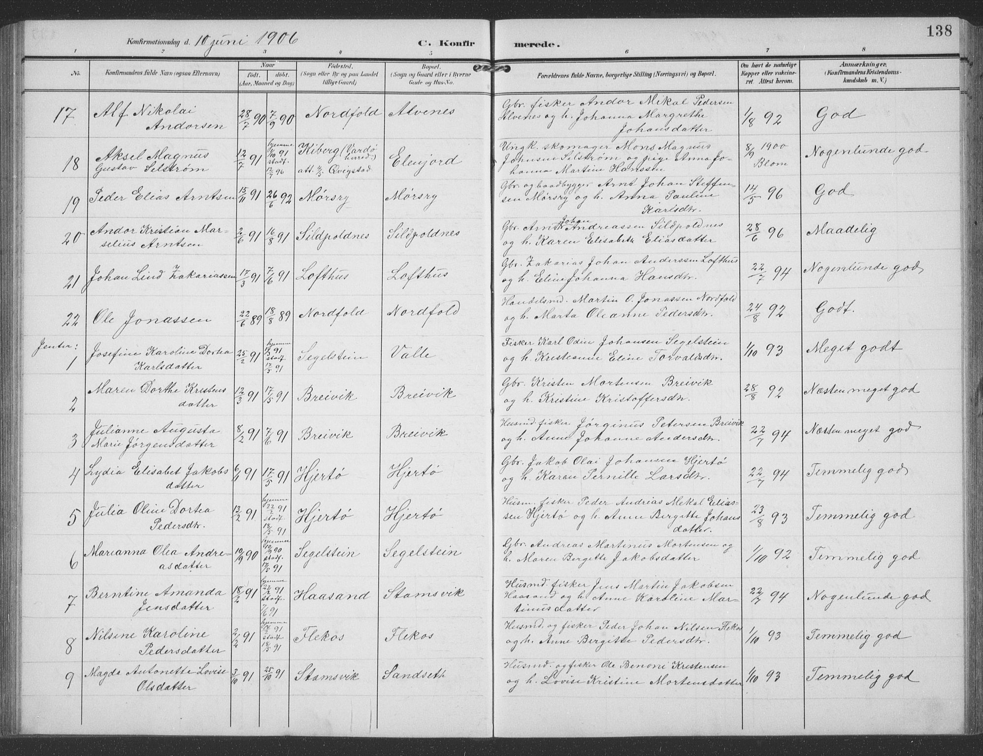 Ministerialprotokoller, klokkerbøker og fødselsregistre - Nordland, AV/SAT-A-1459/858/L0835: Klokkerbok nr. 858C02, 1904-1940, s. 138