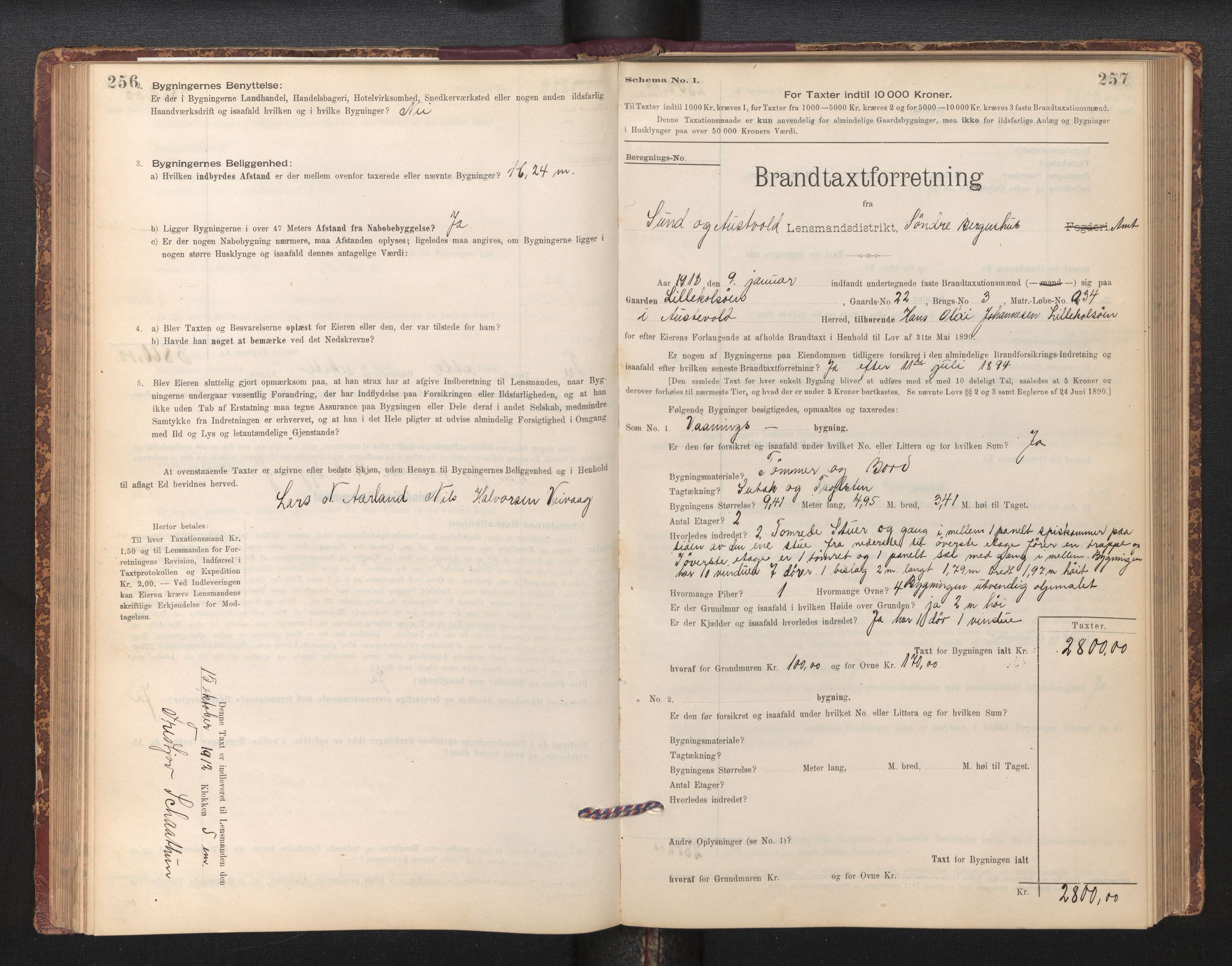 Lensmannen i Sund og Austevoll, SAB/A-35201/0012/L0003: Branntakstprotokoll, skjematakst, 1894-1917, s. 256-257