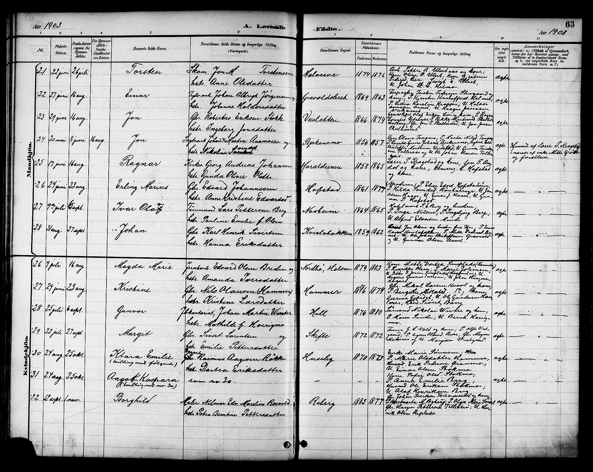 Ministerialprotokoller, klokkerbøker og fødselsregistre - Nord-Trøndelag, AV/SAT-A-1458/709/L0087: Klokkerbok nr. 709C01, 1892-1913, s. 63