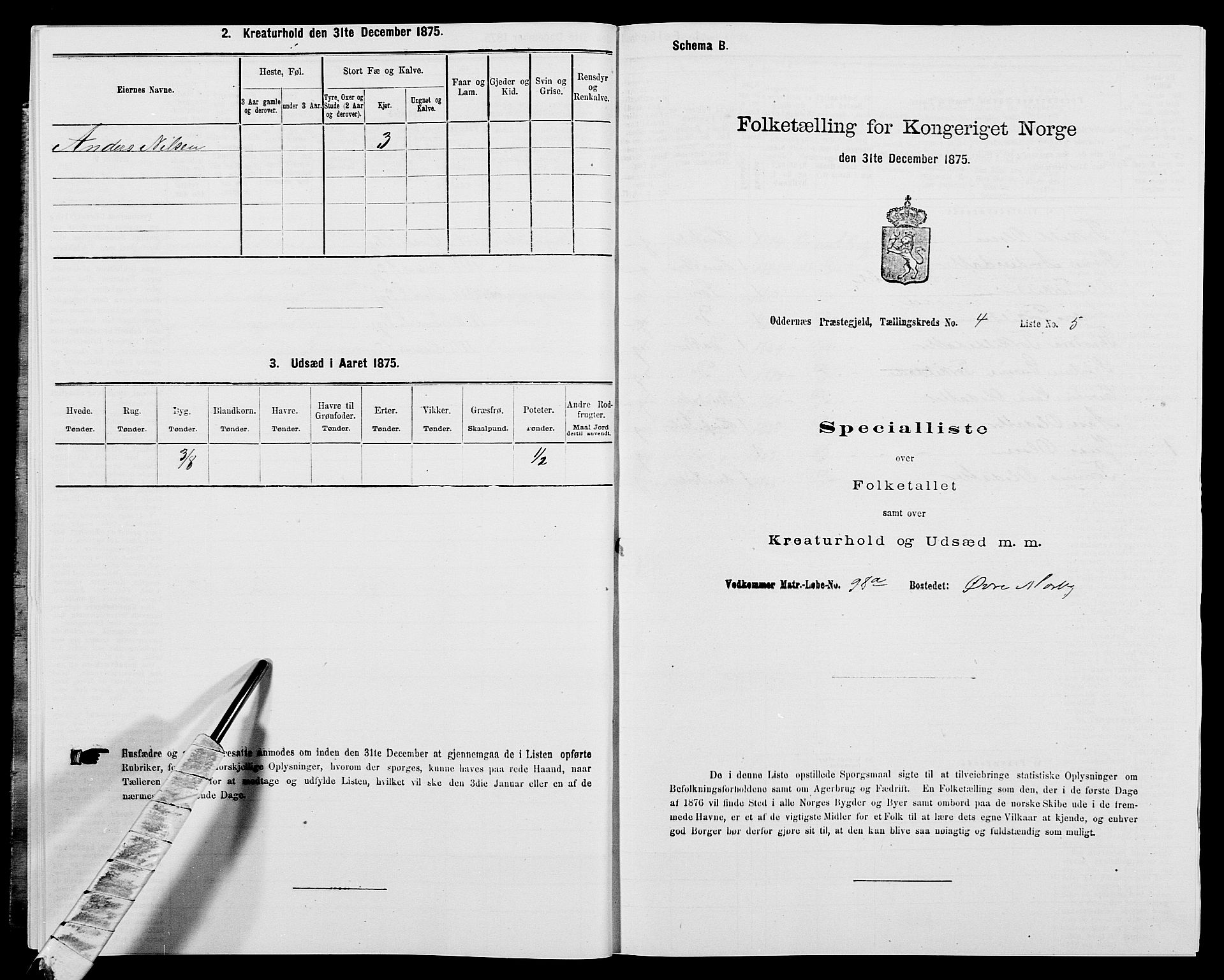 SAK, Folketelling 1875 for 1012P Oddernes prestegjeld, 1875, s. 572