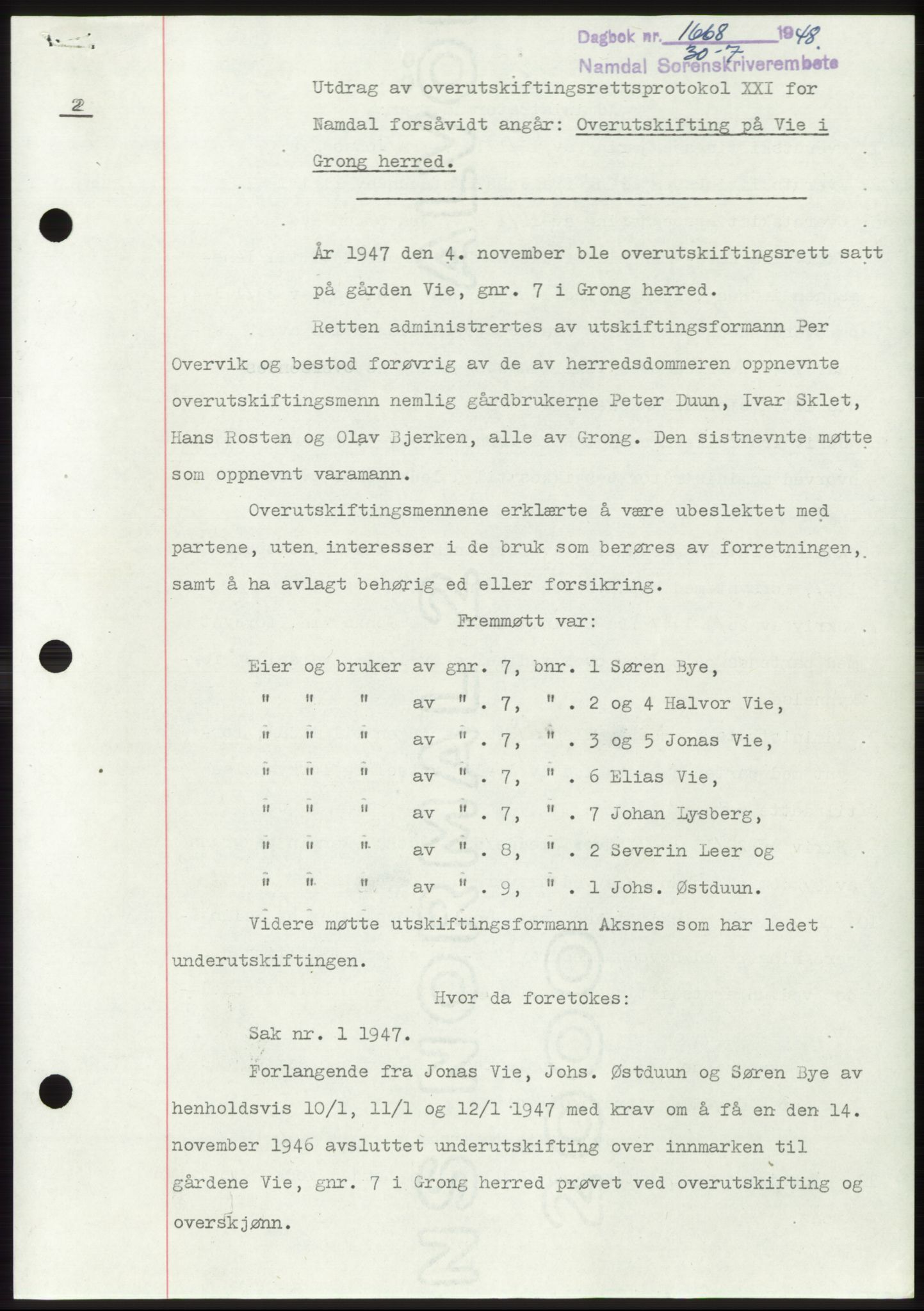 Namdal sorenskriveri, SAT/A-4133/1/2/2C: Pantebok nr. -, 1948-1948, Dagboknr: 1668/1948