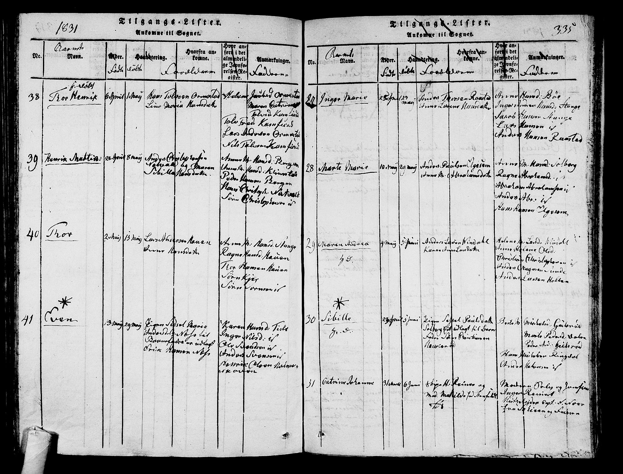 Sandar kirkebøker, AV/SAKO-A-243/G/Ga/L0001: Klokkerbok nr. 1, 1814-1835, s. 335