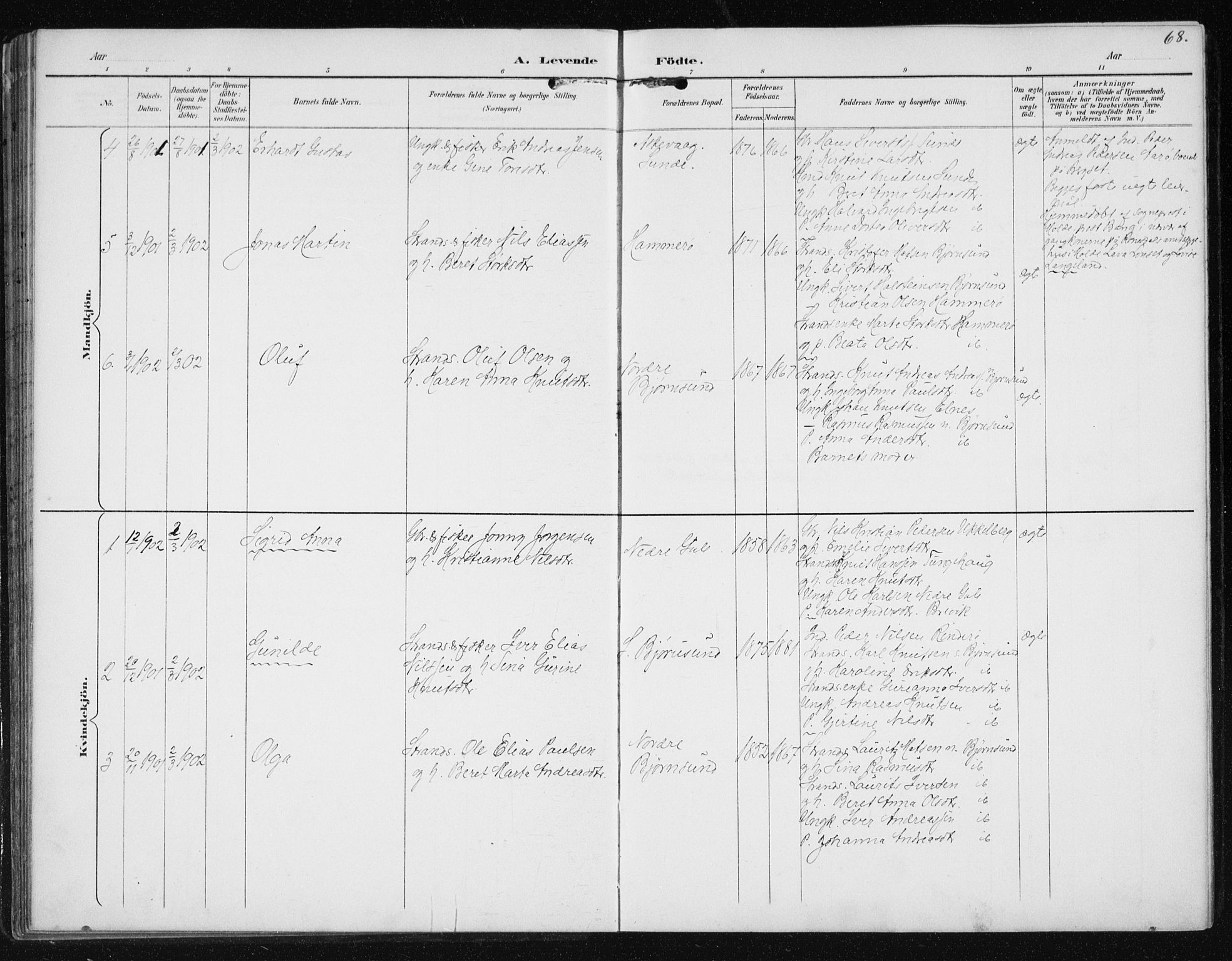 Ministerialprotokoller, klokkerbøker og fødselsregistre - Møre og Romsdal, AV/SAT-A-1454/566/L0773: Klokkerbok nr. 566C02, 1892-1909, s. 68