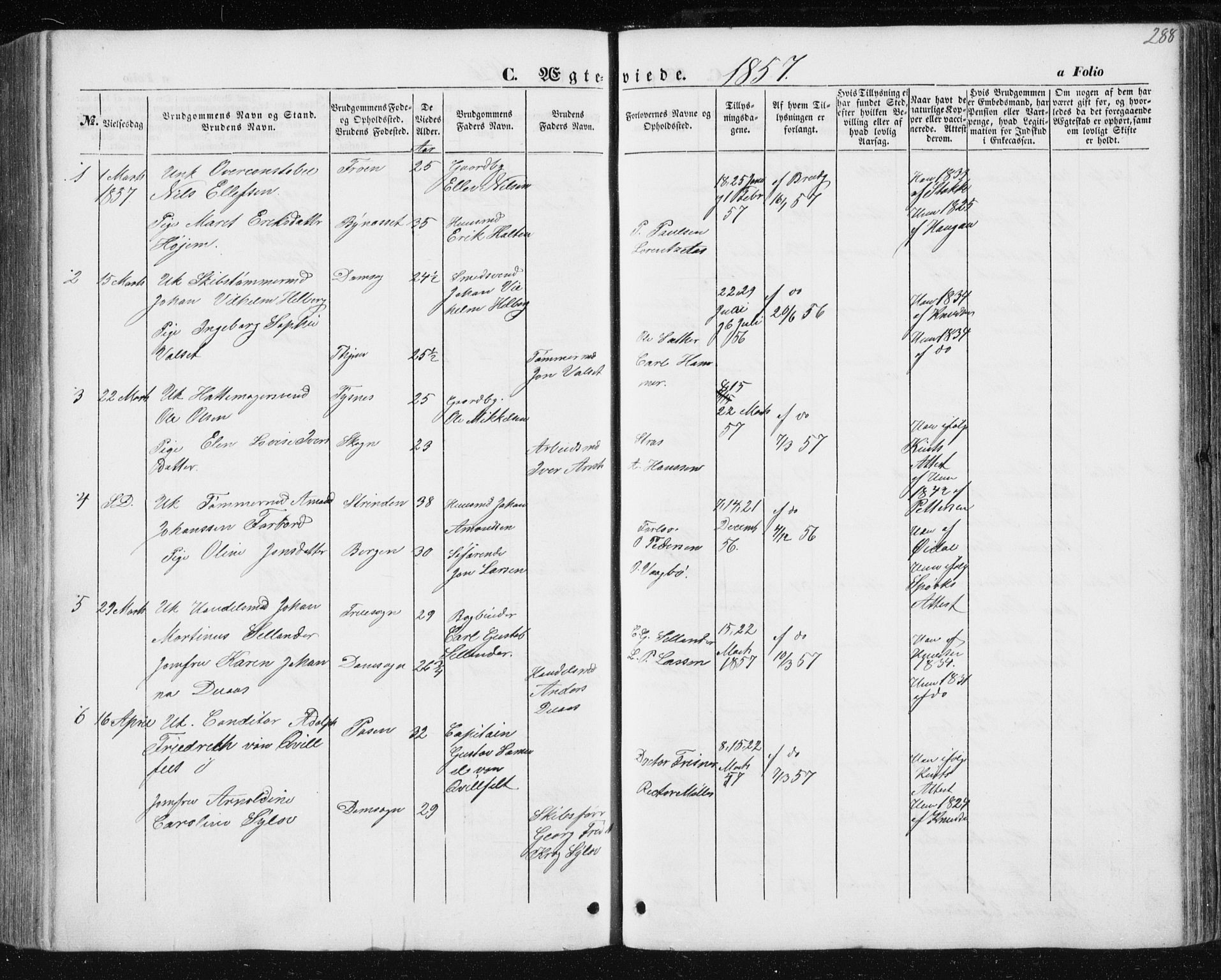Ministerialprotokoller, klokkerbøker og fødselsregistre - Sør-Trøndelag, SAT/A-1456/602/L0112: Ministerialbok nr. 602A10, 1848-1859, s. 288