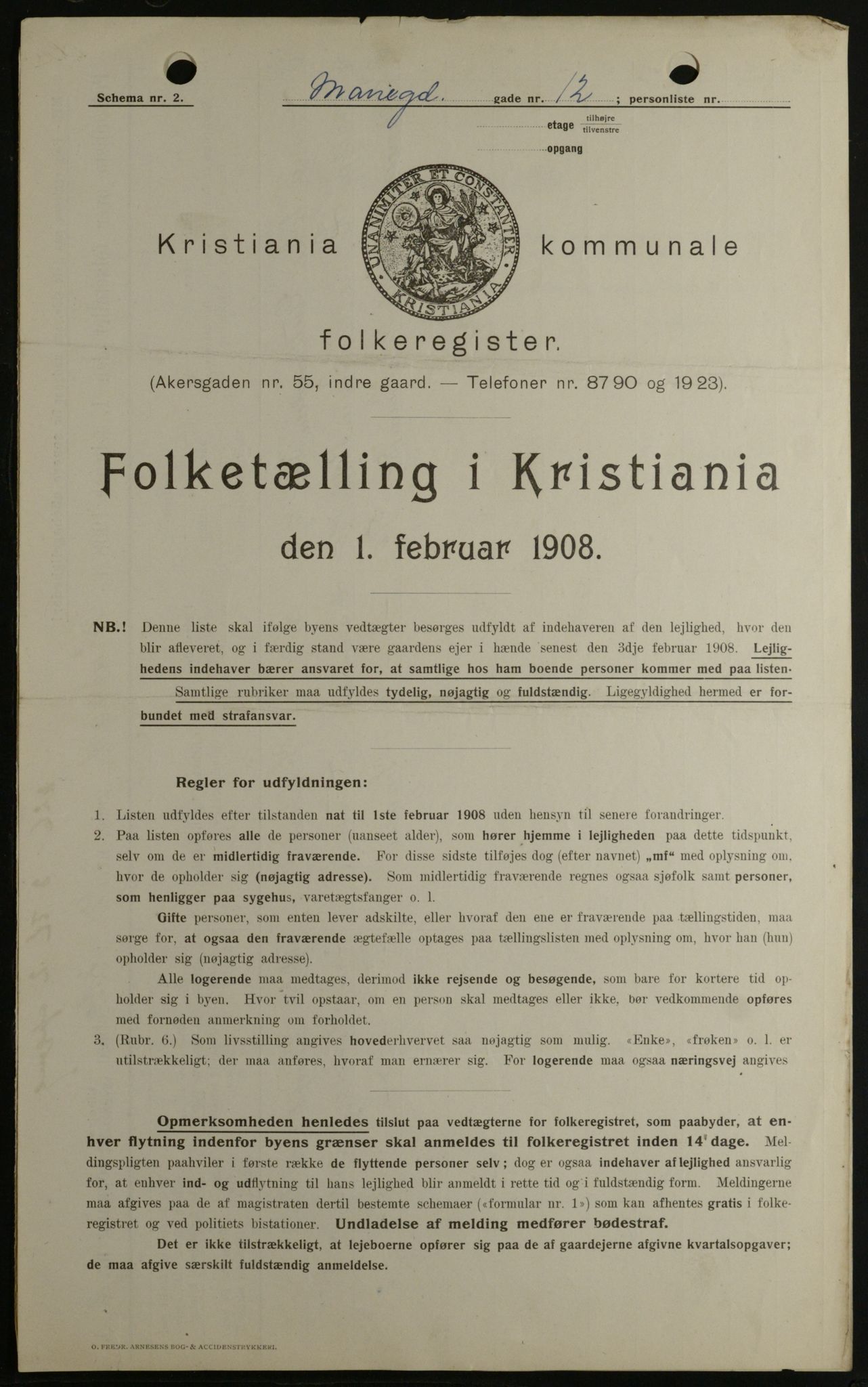 OBA, Kommunal folketelling 1.2.1908 for Kristiania kjøpstad, 1908, s. 56426