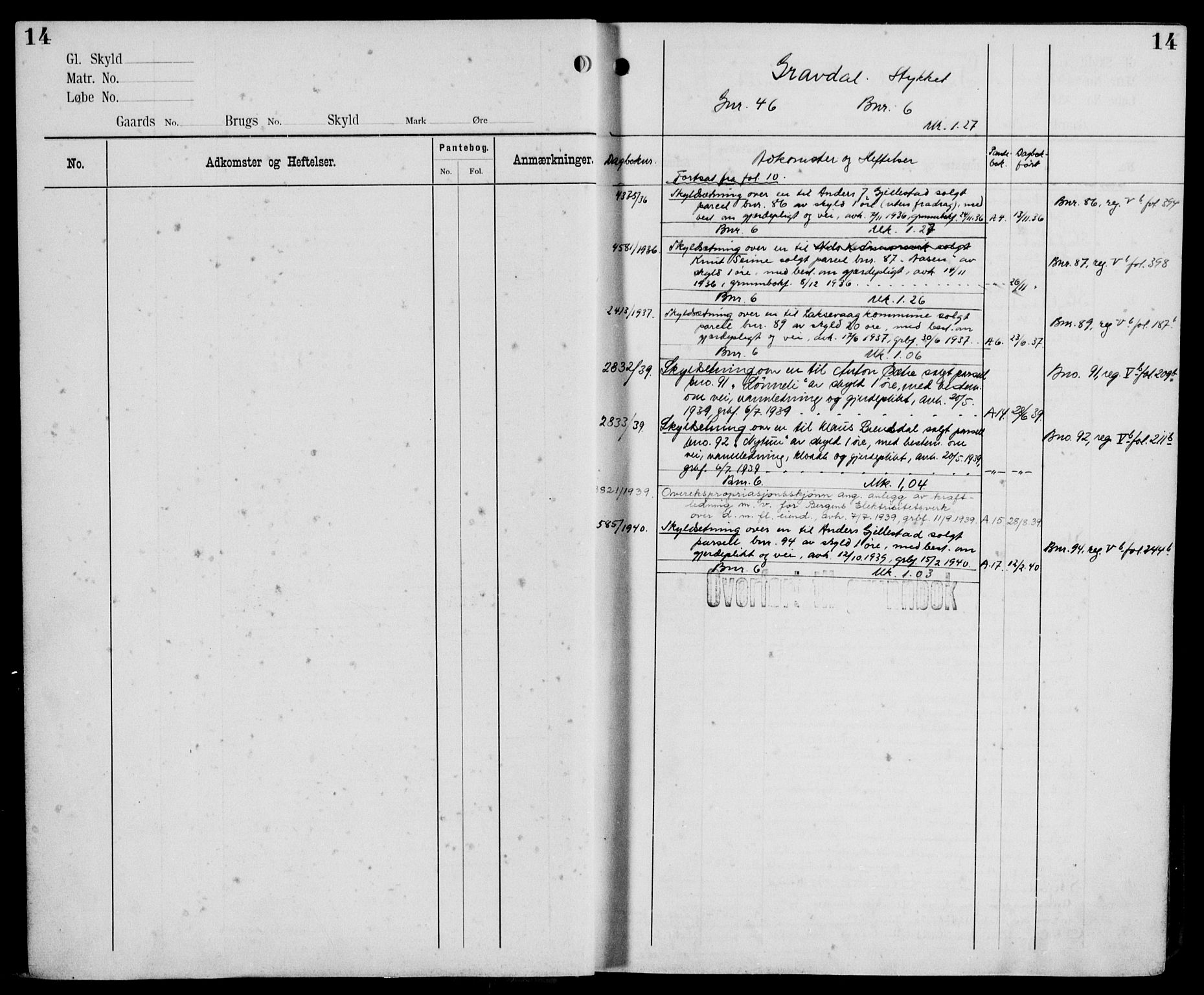 Midhordland sorenskriveri, AV/SAB-A-3001/1/G/Ga/Gab/L0110: Panteregister nr. II.A.b.110, s. 14