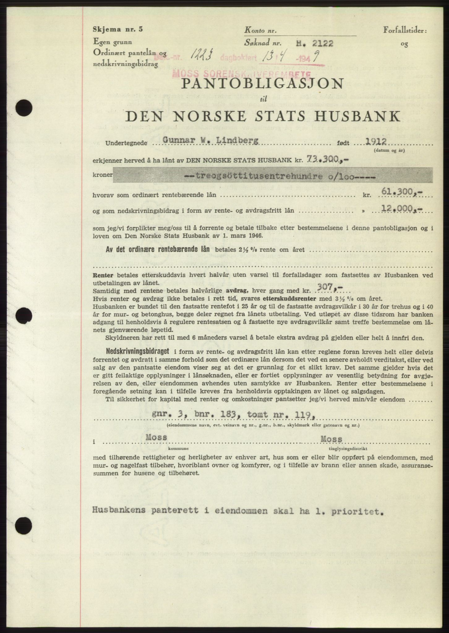 Moss sorenskriveri, SAO/A-10168: Pantebok nr. B21, 1949-1949, Dagboknr: 1223/1949