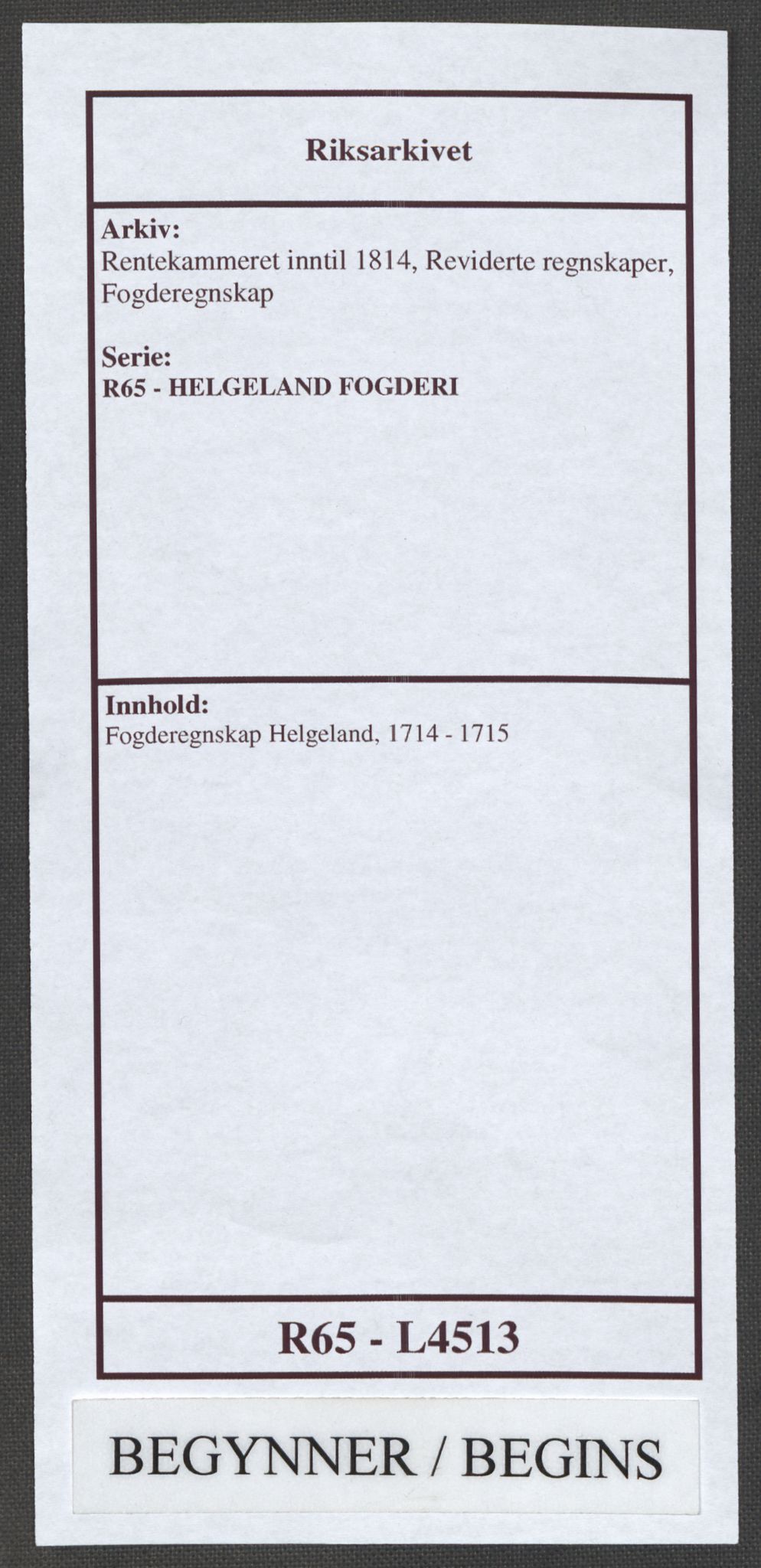 Rentekammeret inntil 1814, Reviderte regnskaper, Fogderegnskap, RA/EA-4092/R65/L4513: Fogderegnskap Helgeland, 1714-1715, s. 1