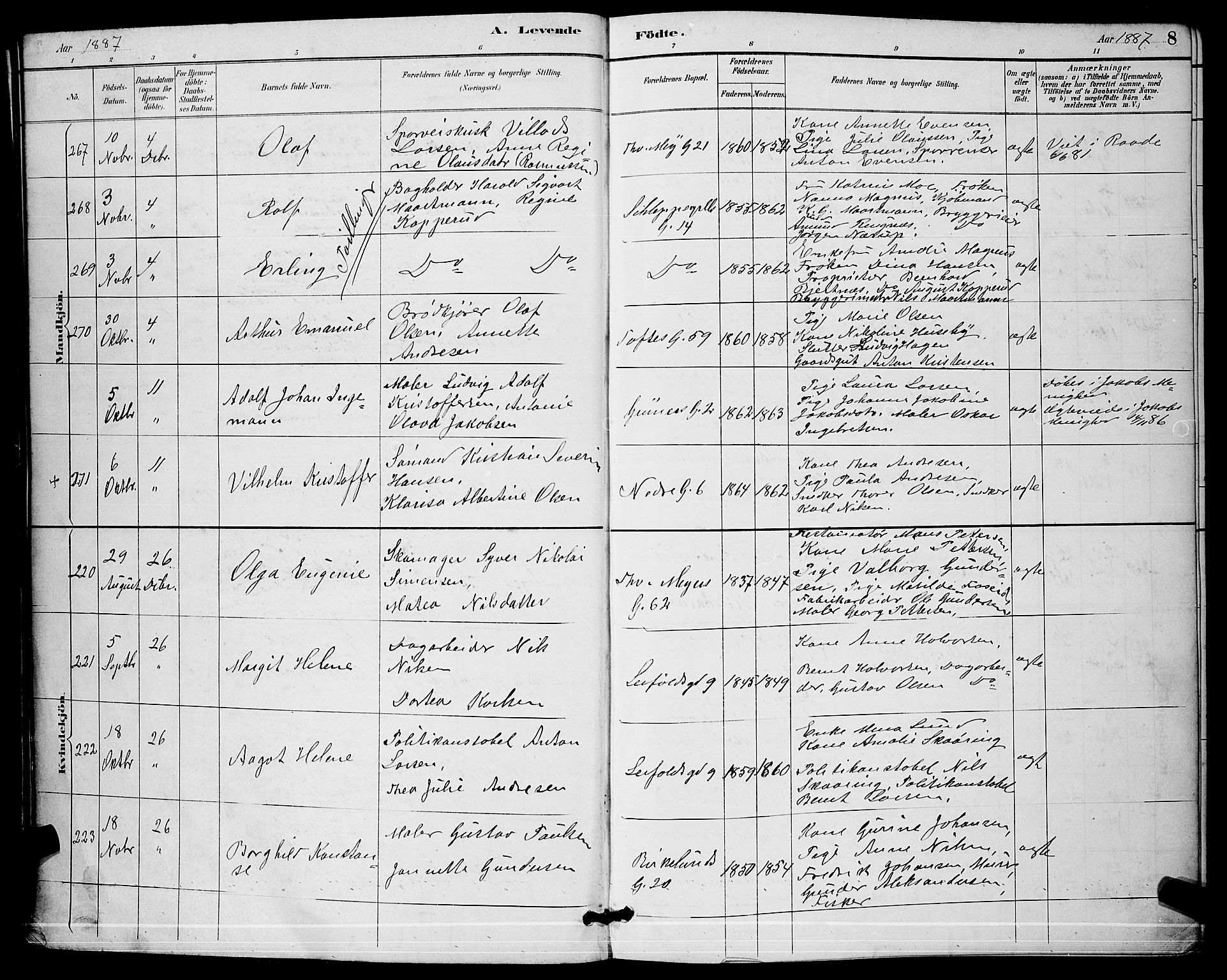 Paulus prestekontor Kirkebøker, AV/SAO-A-10871/G/Ga/L0003: Klokkerbok nr. 3, 1887-1895, s. 8