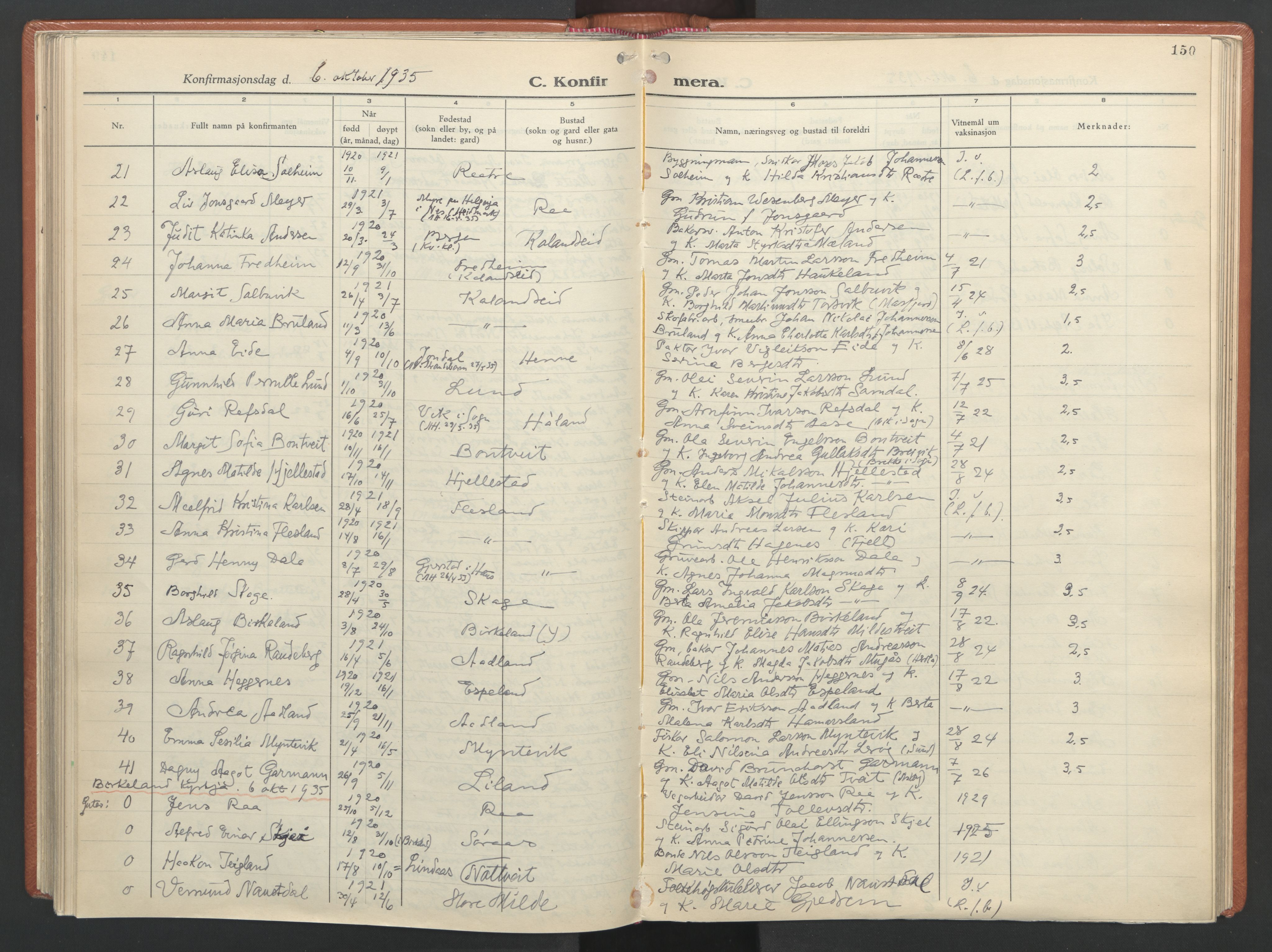 Fana Sokneprestembete, AV/SAB-A-75101/H/Haa/Haab/L0007: Ministerialbok nr. B 7, 1934-1947, s. 150