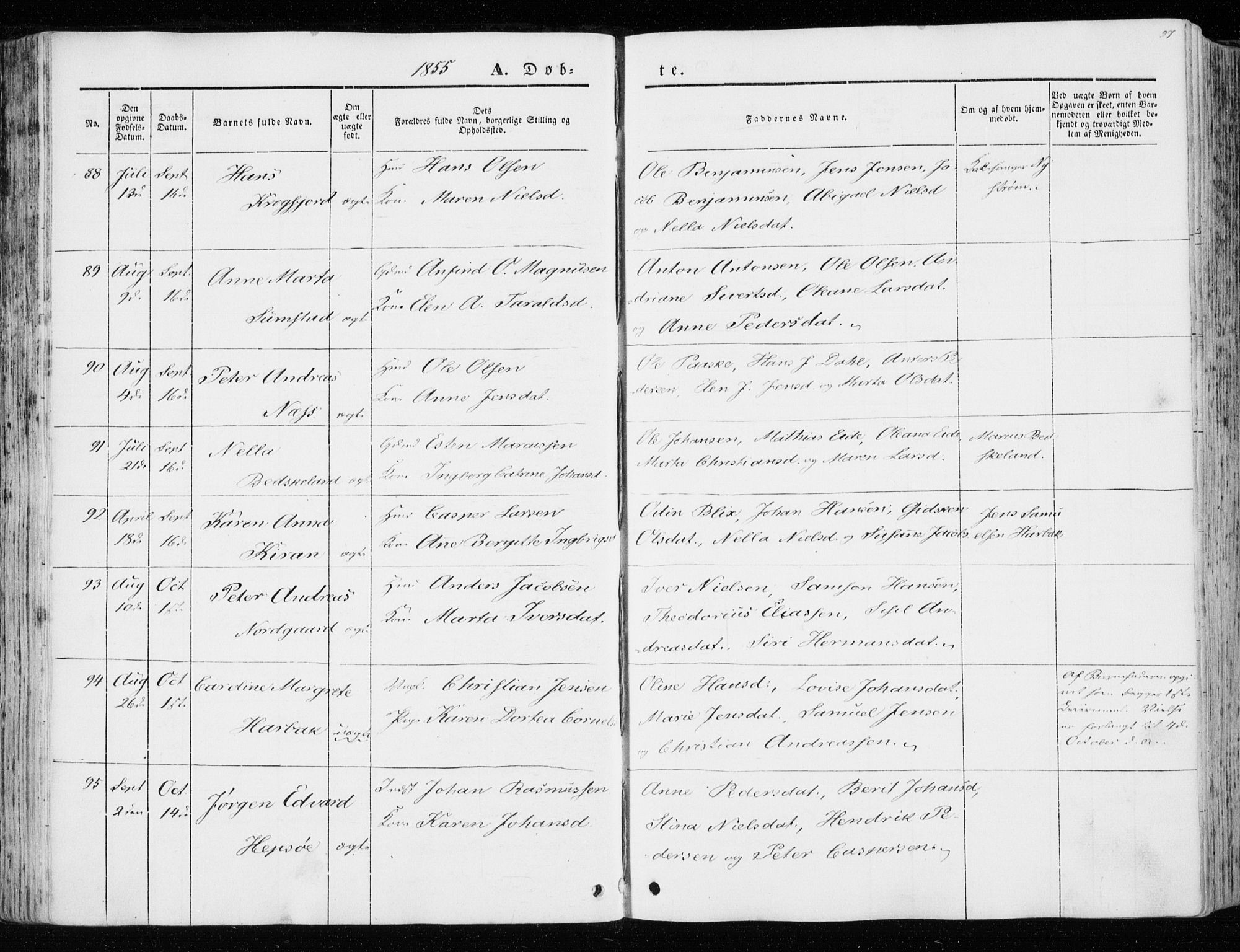 Ministerialprotokoller, klokkerbøker og fødselsregistre - Sør-Trøndelag, SAT/A-1456/657/L0704: Ministerialbok nr. 657A05, 1846-1857, s. 97