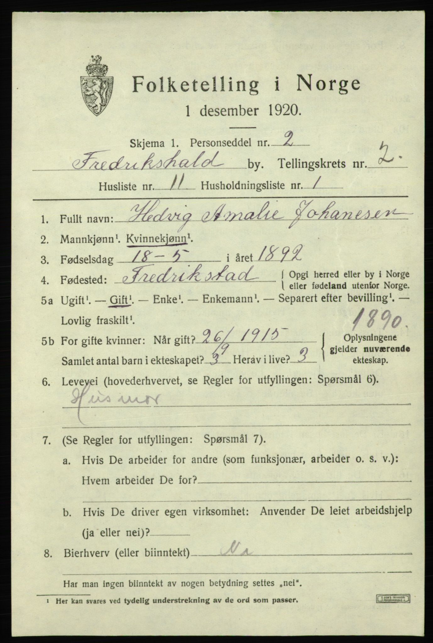 SAO, Folketelling 1920 for 0101 Fredrikshald kjøpstad, 1920, s. 9474