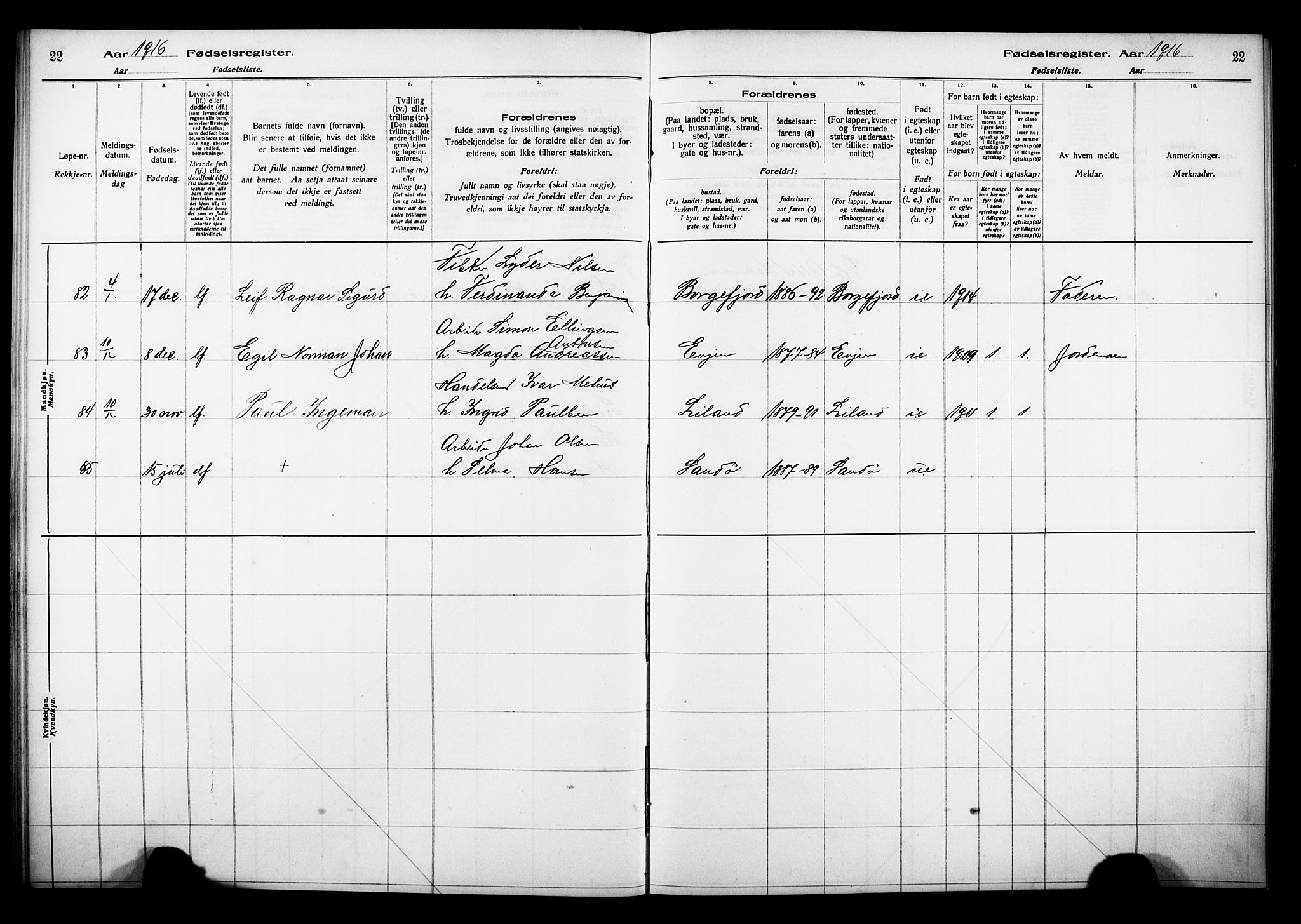 Ministerialprotokoller, klokkerbøker og fødselsregistre - Nordland, AV/SAT-A-1459/880/L1145: Fødselsregister nr. 880.II.4.1, 1916-1929, s. 22