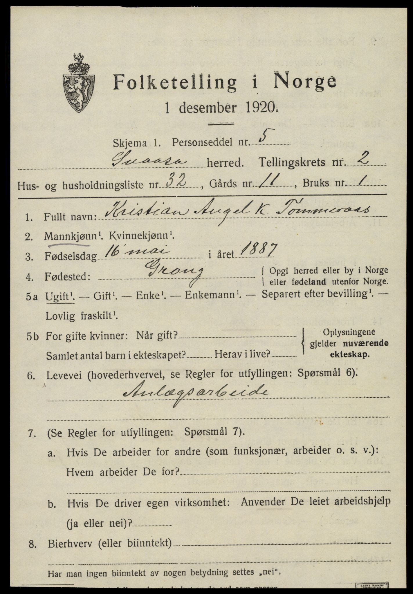 SAT, Folketelling 1920 for 1736 Snåsa herred, 1920, s. 1516