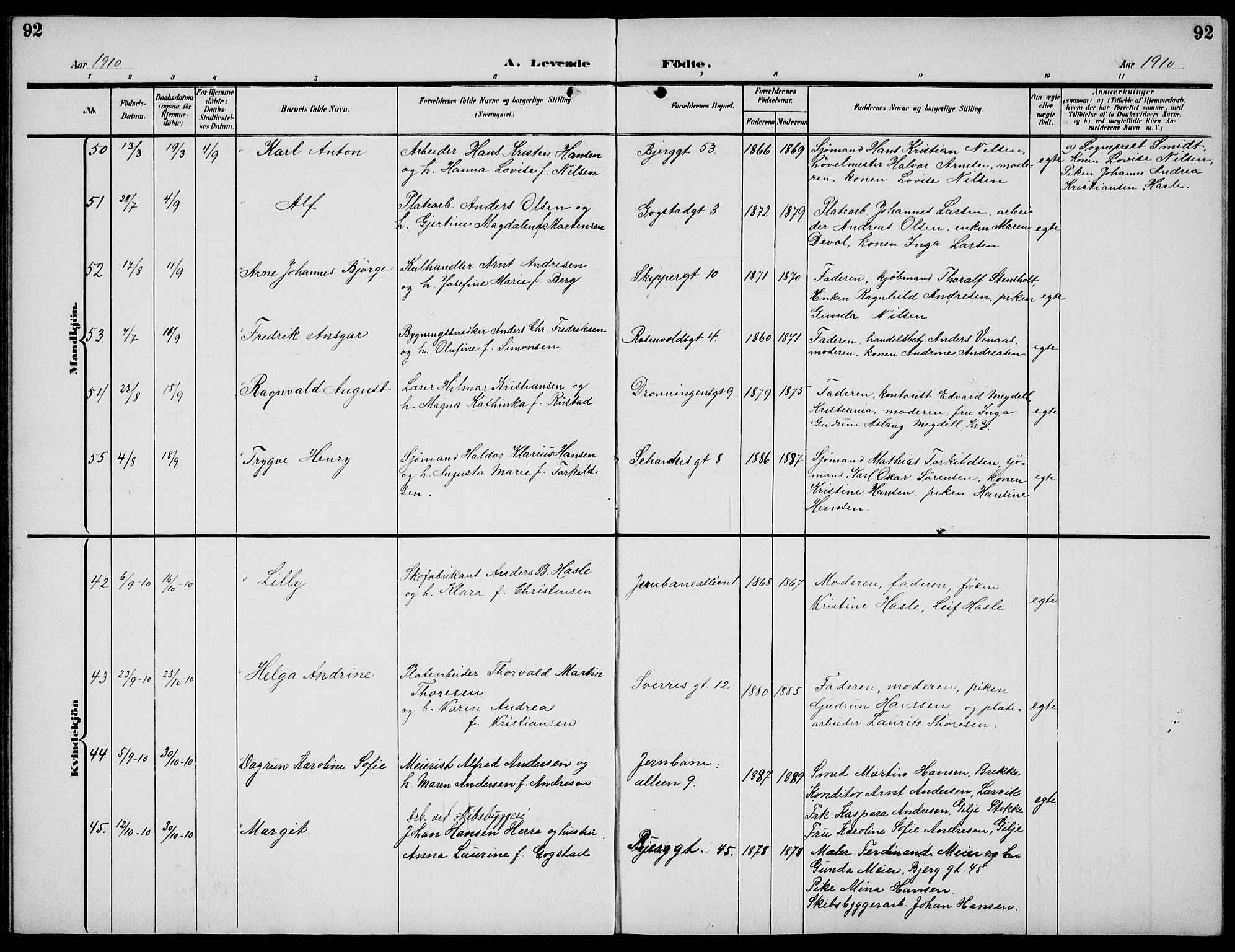 Sandefjord kirkebøker, AV/SAKO-A-315/G/Ga/L0003: Klokkerbok nr. 3, 1903-1920, s. 92