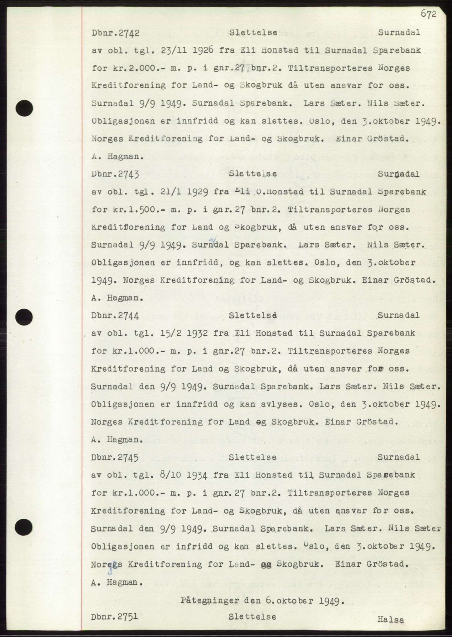 Nordmøre sorenskriveri, SAT/A-4132/1/2/2Ca: Pantebok nr. C82b, 1946-1951, Dagboknr: 2742/1949