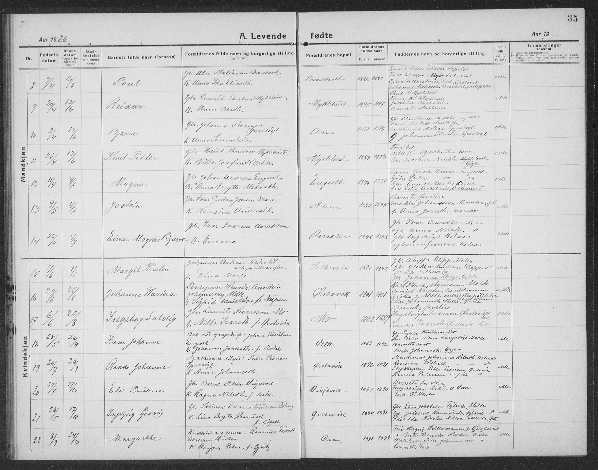 Ministerialprotokoller, klokkerbøker og fødselsregistre - Møre og Romsdal, AV/SAT-A-1454/513/L0191: Klokkerbok nr. 513C05, 1920-1941, s. 35