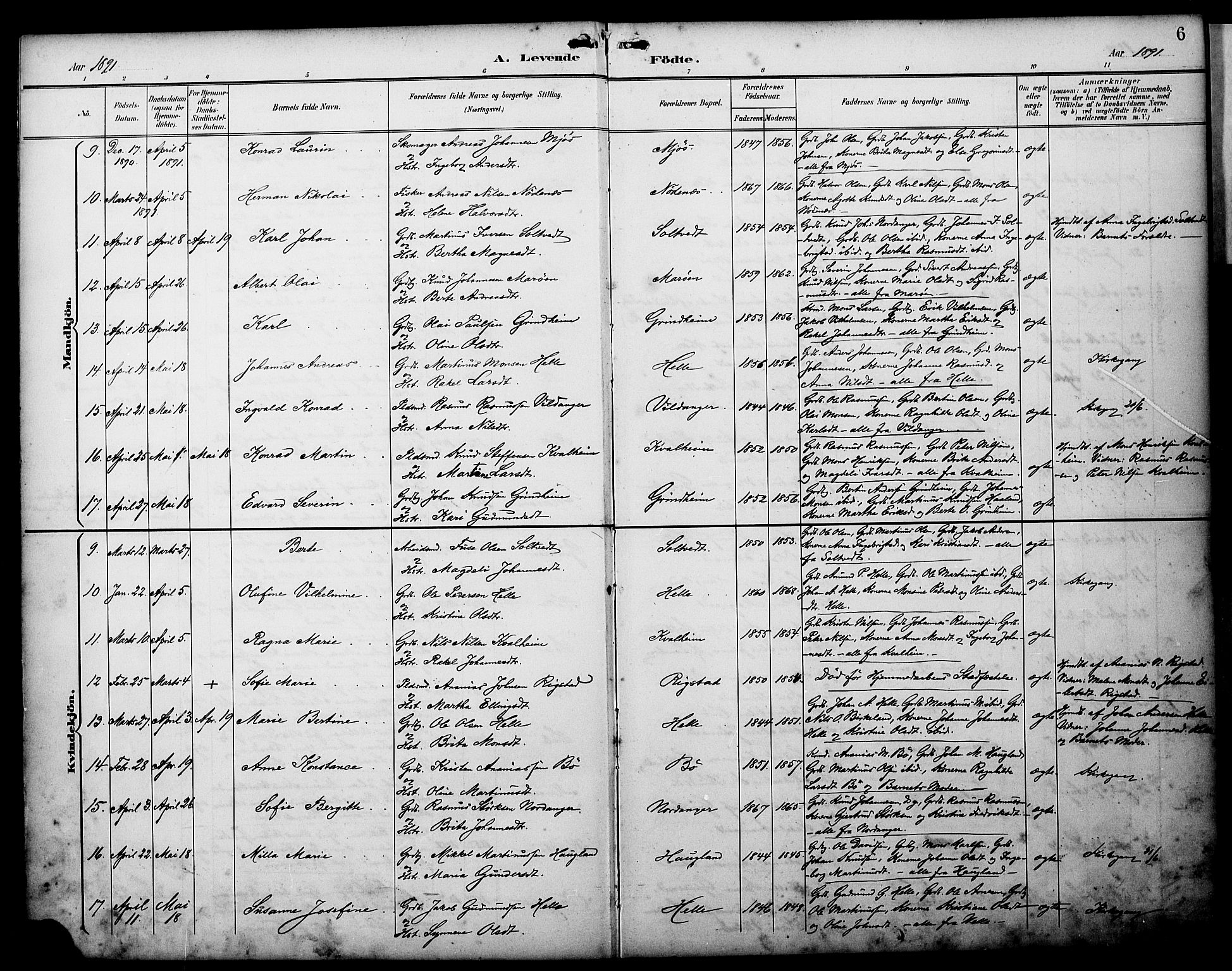 Manger sokneprestembete, AV/SAB-A-76801/H/Haa: Ministerialbok nr. C 2, 1891-1902, s. 6
