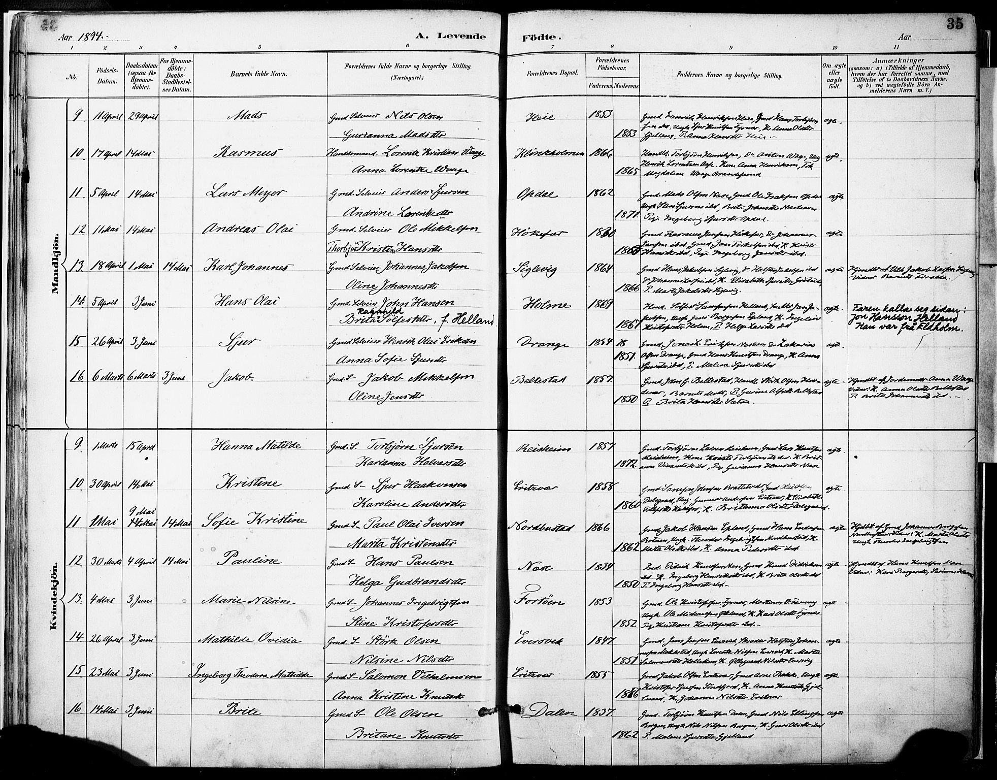 Tysnes sokneprestembete, AV/SAB-A-78601/H/Haa: Ministerialbok nr. D 1, 1887-1904, s. 35
