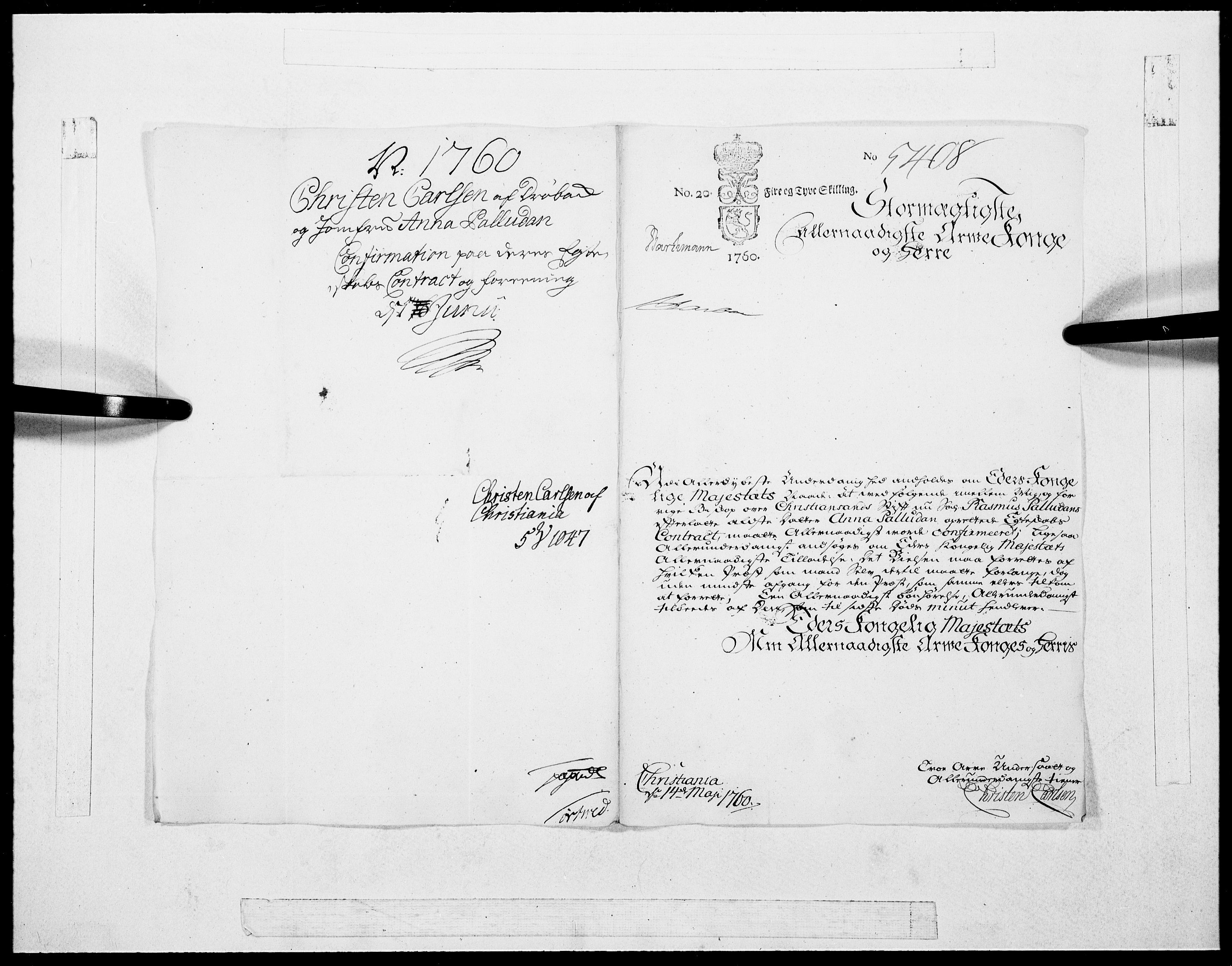 Danske Kanselli 1572-1799, AV/RA-EA-3023/F/Fc/Fcc/Fcca/L0179: Norske innlegg 1572-1799, 1760, s. 368