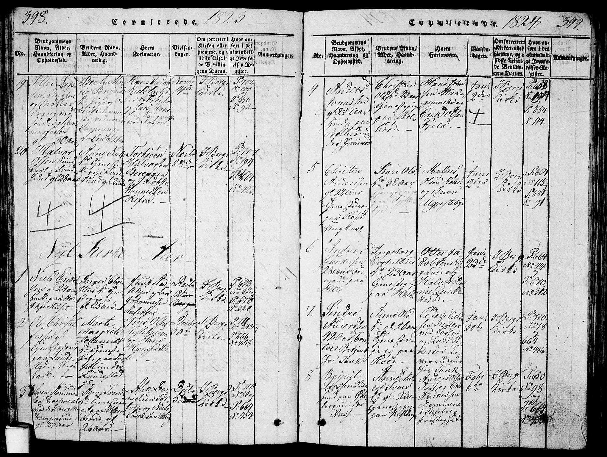 Berg prestekontor Kirkebøker, AV/SAO-A-10902/G/Ga/L0001: Klokkerbok nr. I 1, 1815-1832, s. 398-399