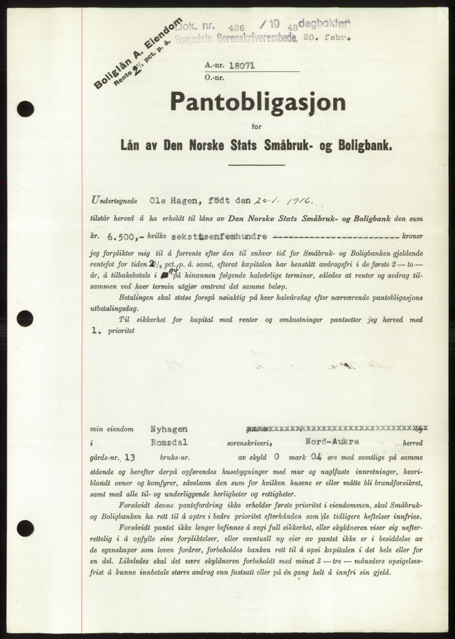 Romsdal sorenskriveri, SAT/A-4149/1/2/2C: Pantebok nr. B3, 1946-1948, Dagboknr: 426/1948