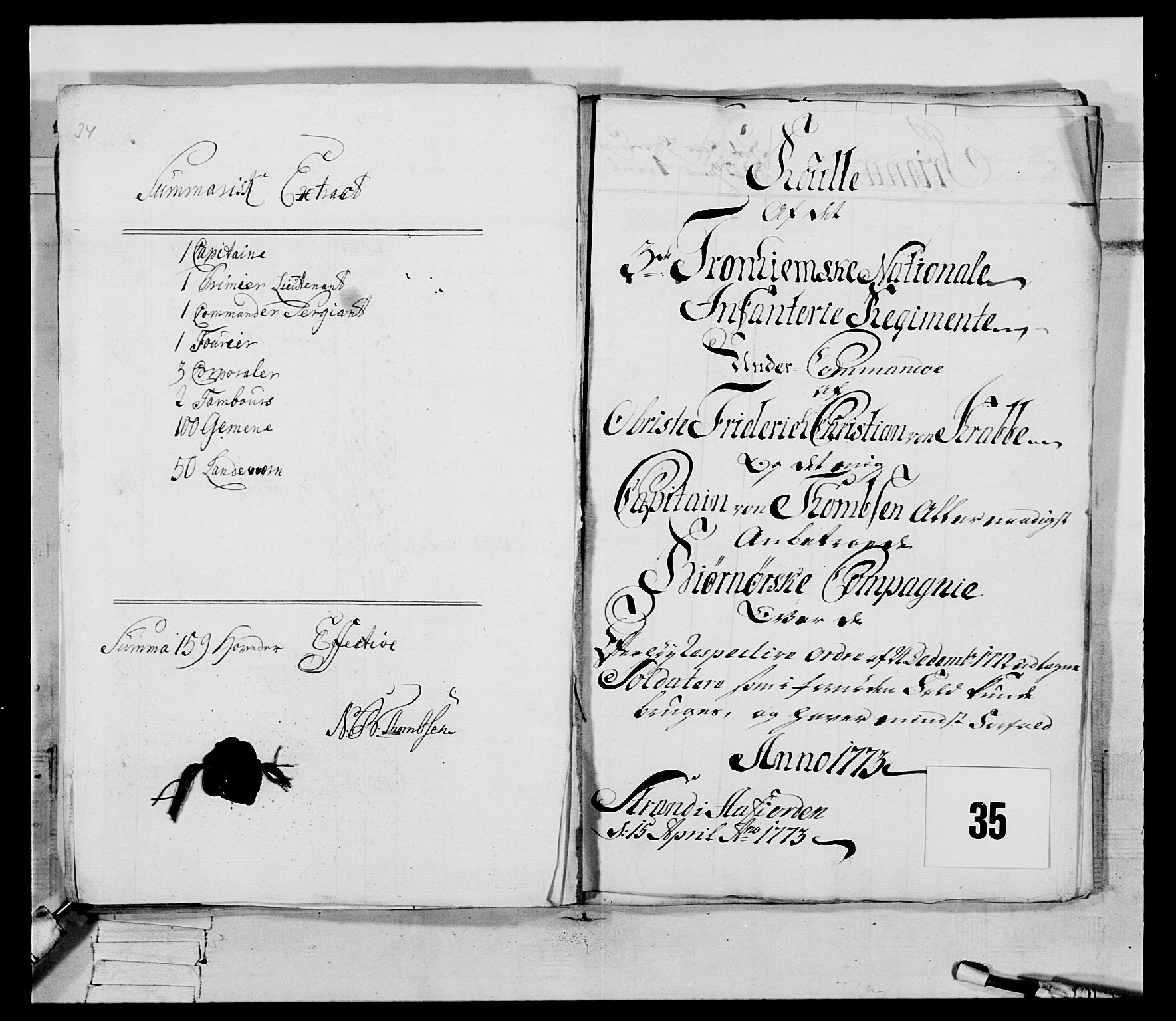 Generalitets- og kommissariatskollegiet, Det kongelige norske kommissariatskollegium, AV/RA-EA-5420/E/Eh/L0085: 3. Trondheimske nasjonale infanteriregiment, 1773-1775, s. 198