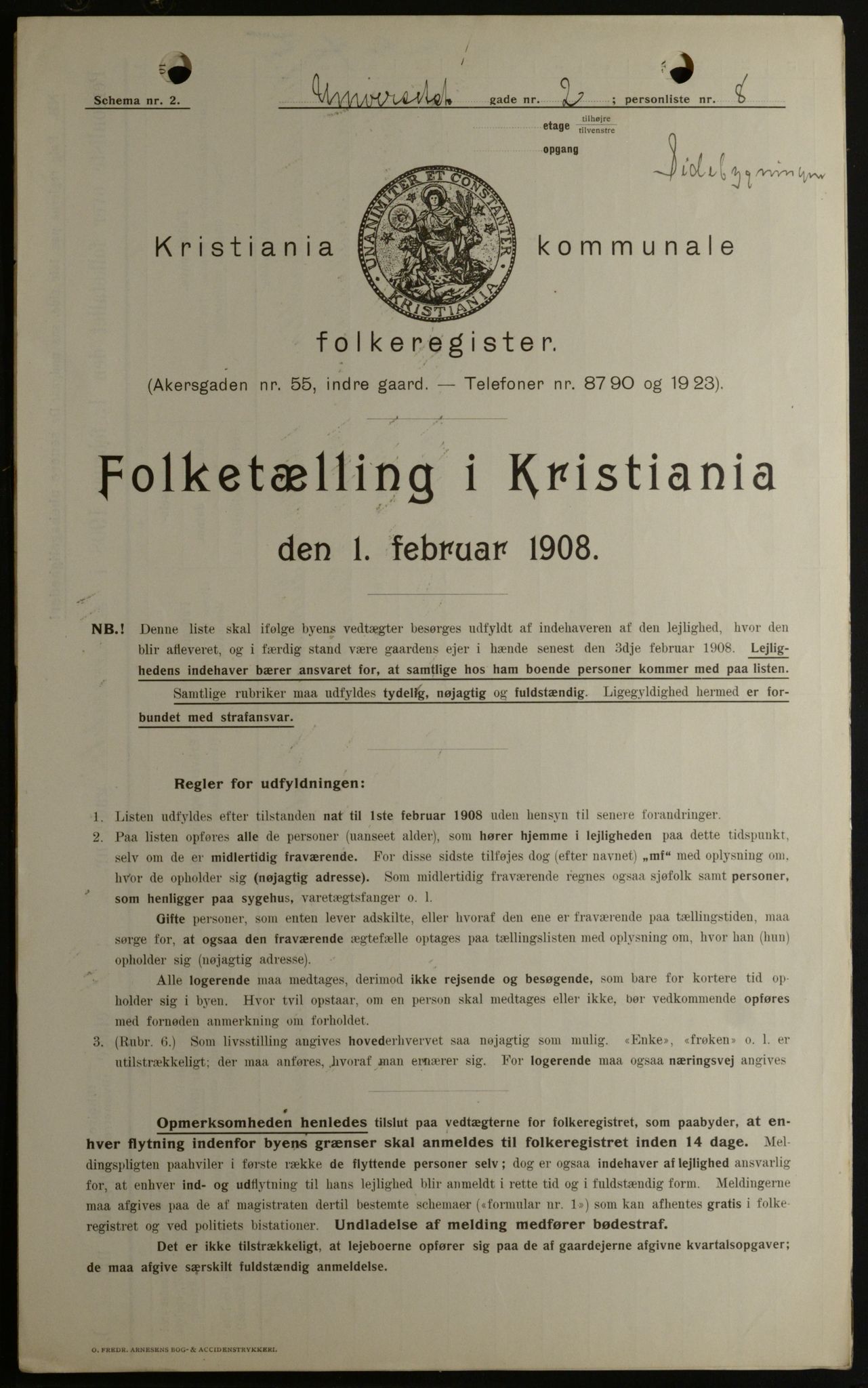 OBA, Kommunal folketelling 1.2.1908 for Kristiania kjøpstad, 1908, s. 107646