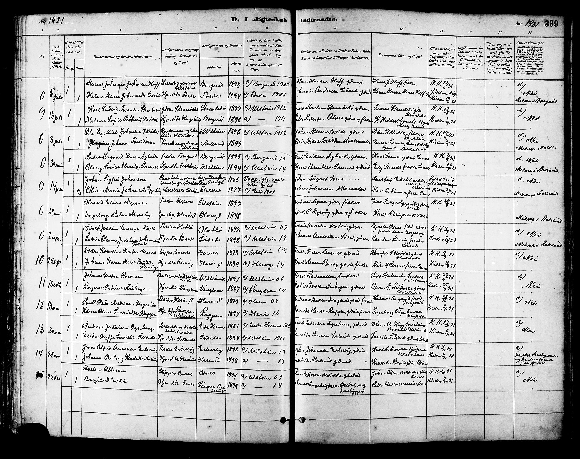 Ministerialprotokoller, klokkerbøker og fødselsregistre - Møre og Romsdal, SAT/A-1454/509/L0112: Klokkerbok nr. 509C02, 1883-1922, s. 339