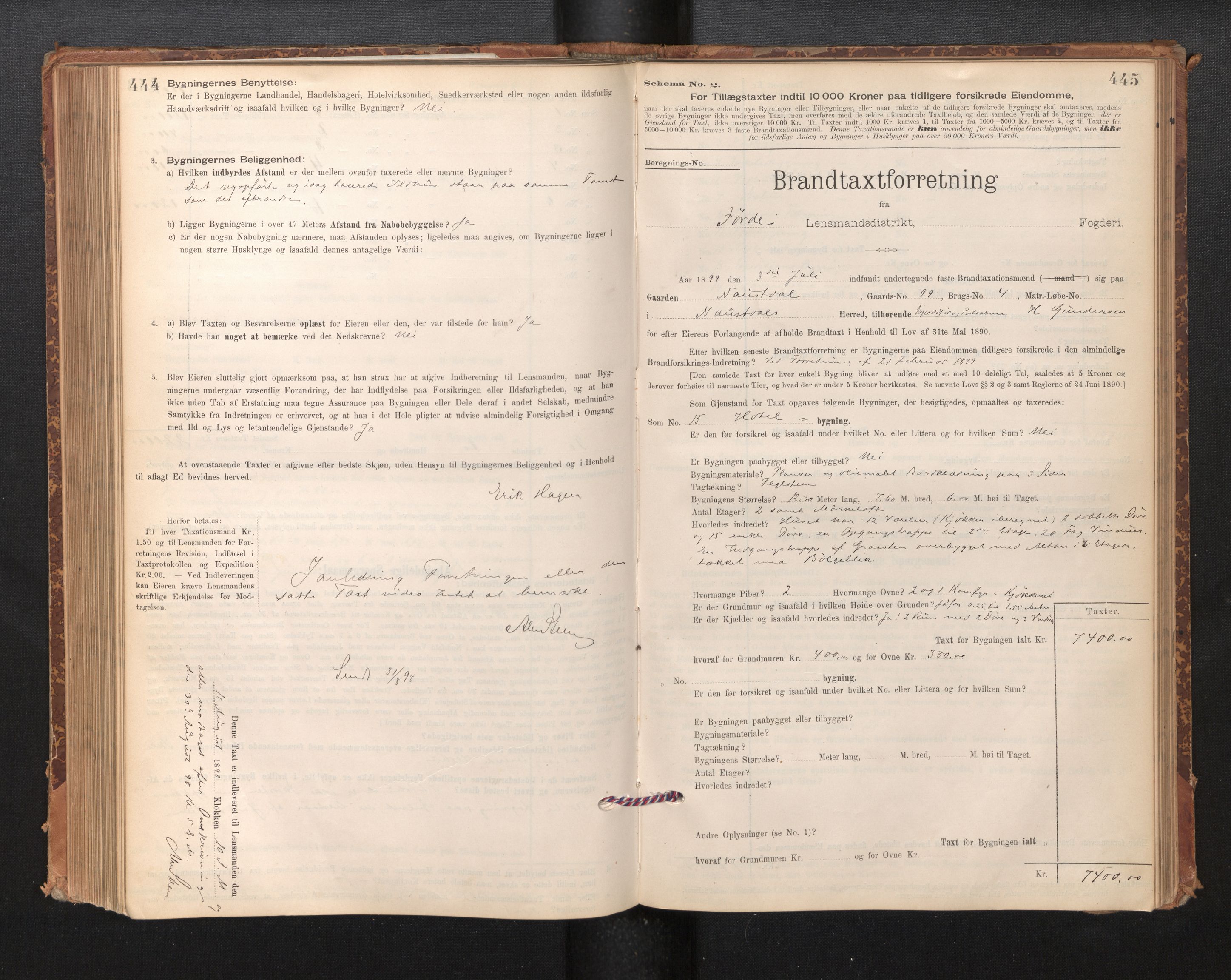 Lensmannen i Førde, AV/SAB-A-27401/0012/L0008: Branntakstprotokoll, skjematakst, 1895-1922, s. 444-445