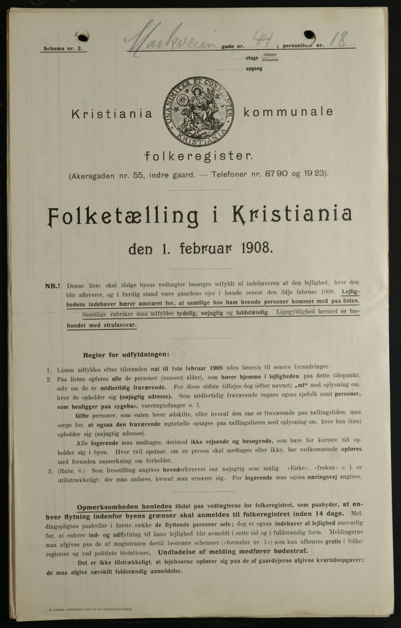 OBA, Kommunal folketelling 1.2.1908 for Kristiania kjøpstad, 1908, s. 57451