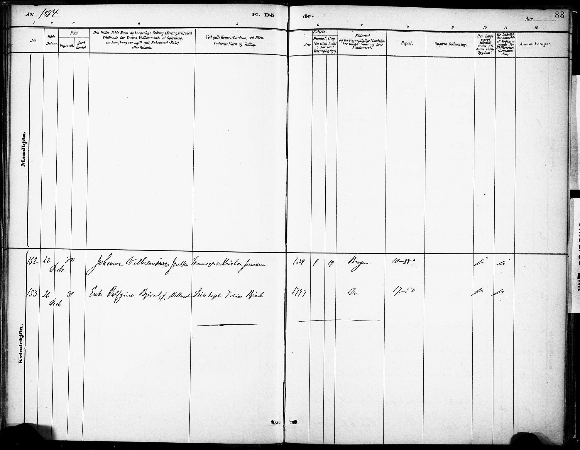 Domkirken sokneprestembete, SAB/A-74801/H/Haa/L0043: Ministerialbok nr. E 5, 1882-1904, s. 83