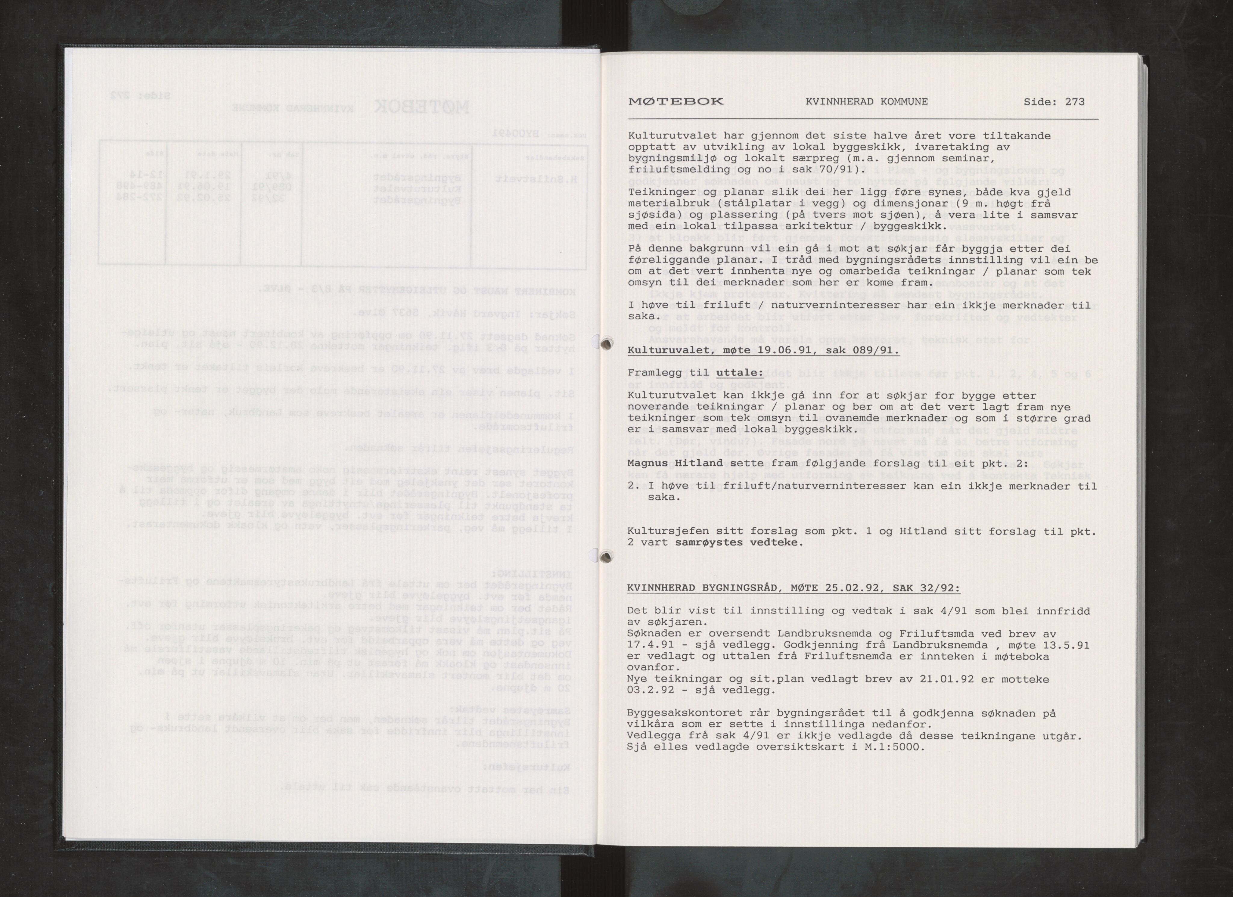 Kvinnherad kommune. Bygningsrådet , IKAH/1224-511/A/Aa/L0078: Møtebok for Kvinnherad bygningsråd, 1992