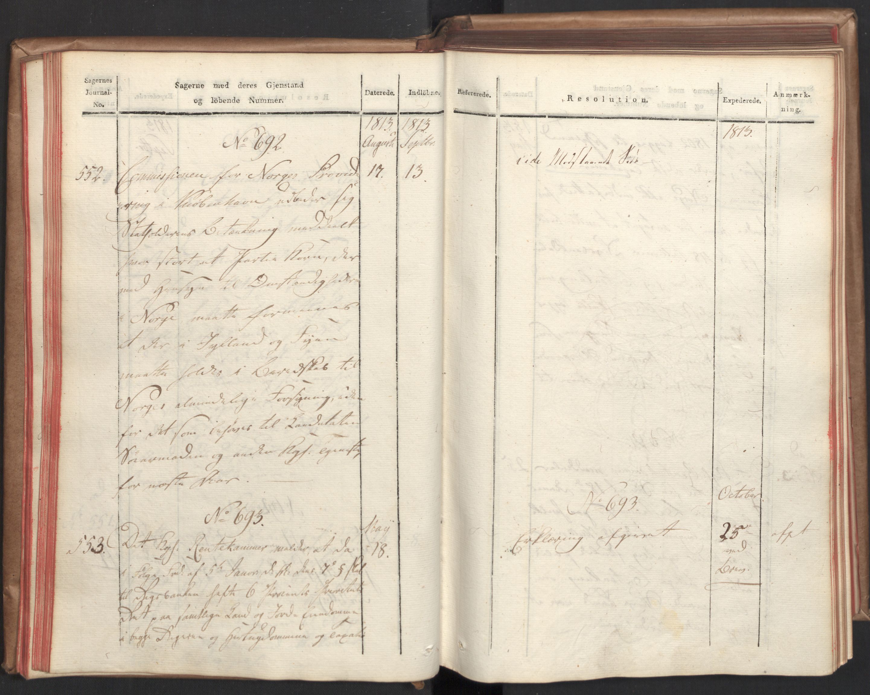 Stattholderembetet 1810-1814, 2. kontor (Kontor B), AV/RA-EA-5432/Aa/L0003: Kollegial referatprotokoll,  j.nr. 512-627,  l.nr. 640-786, 1813-1814, s. 35