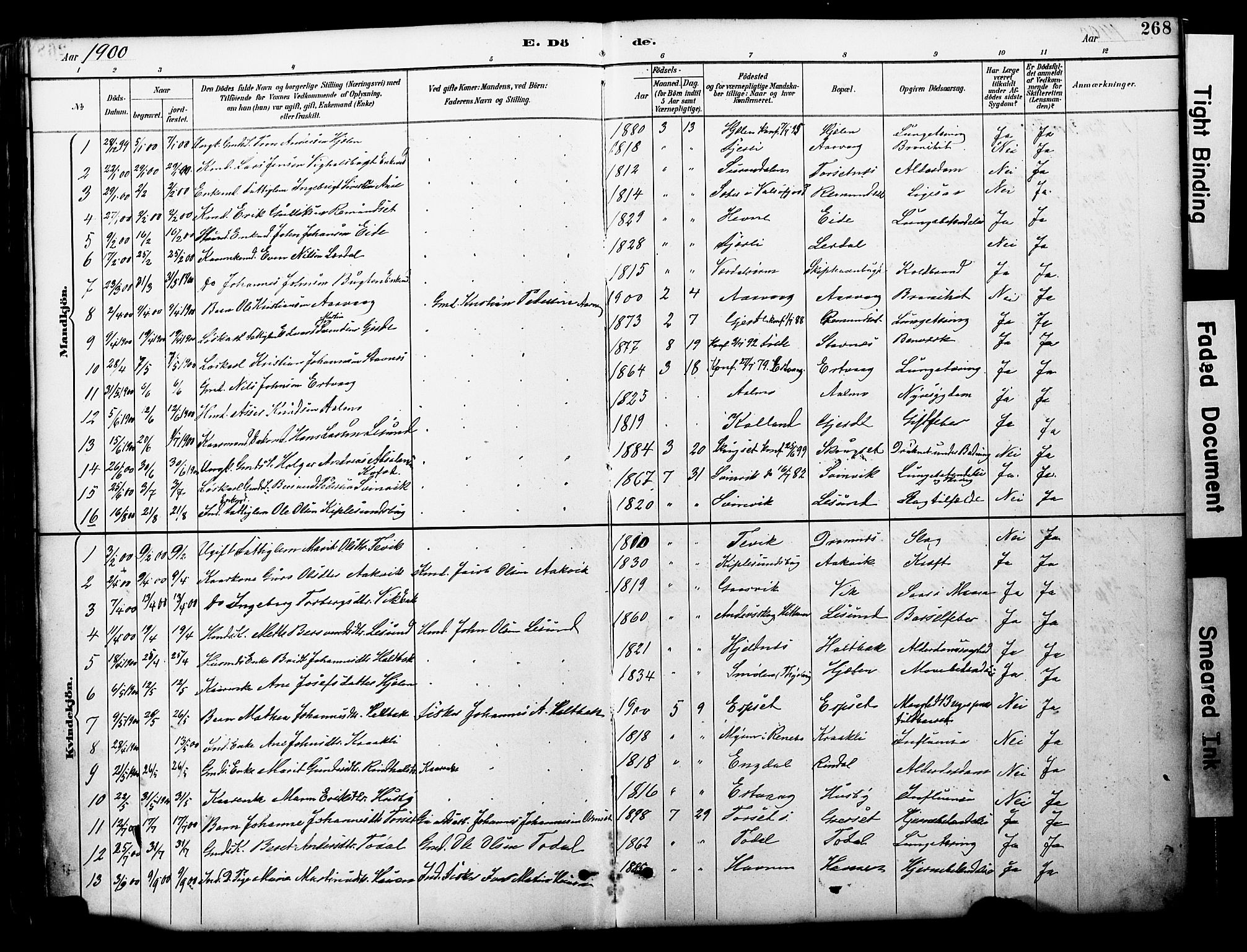 Ministerialprotokoller, klokkerbøker og fødselsregistre - Møre og Romsdal, AV/SAT-A-1454/578/L0907: Ministerialbok nr. 578A06, 1887-1904, s. 268