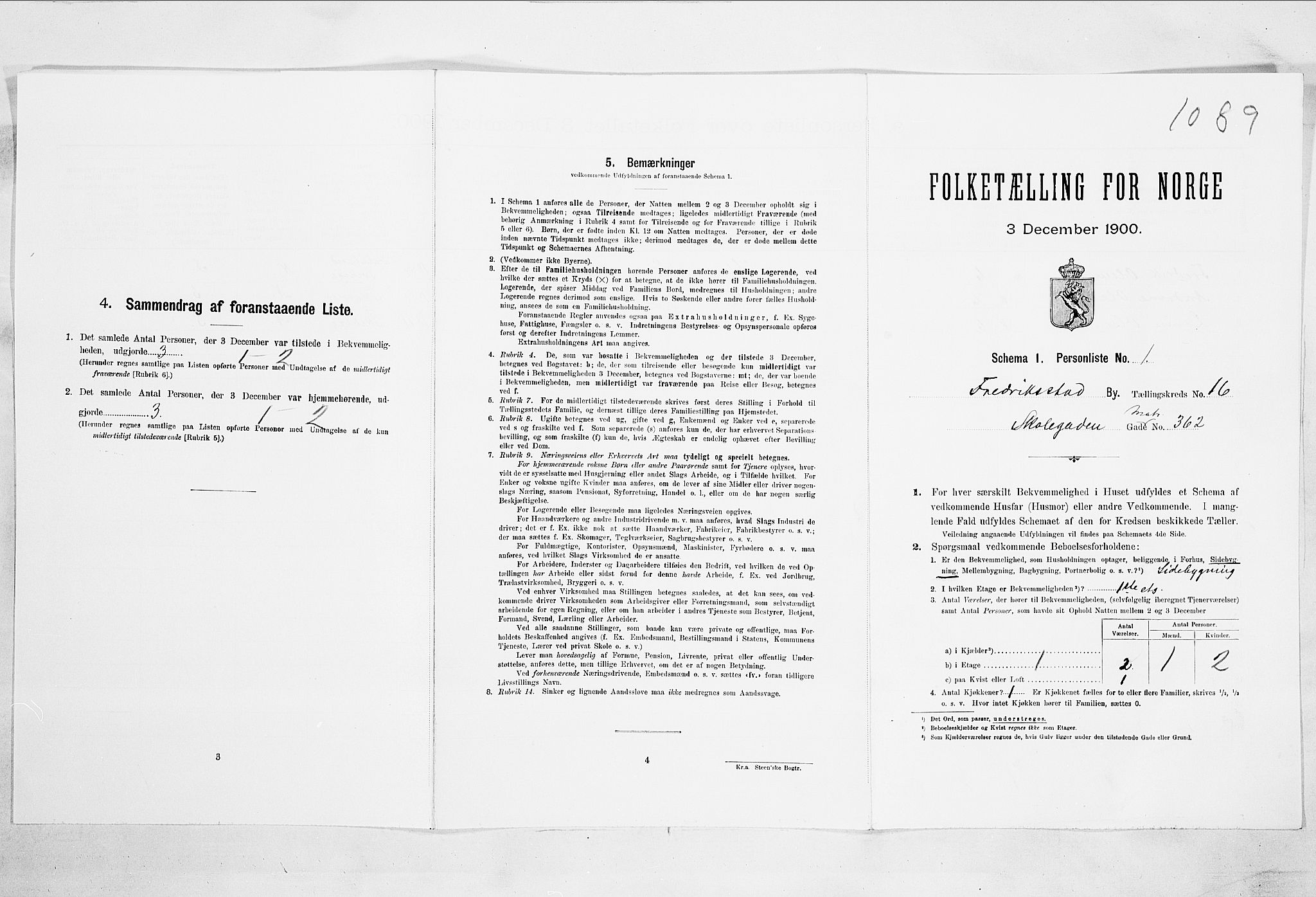 SAO, Folketelling 1900 for 0103 Fredrikstad kjøpstad, 1900