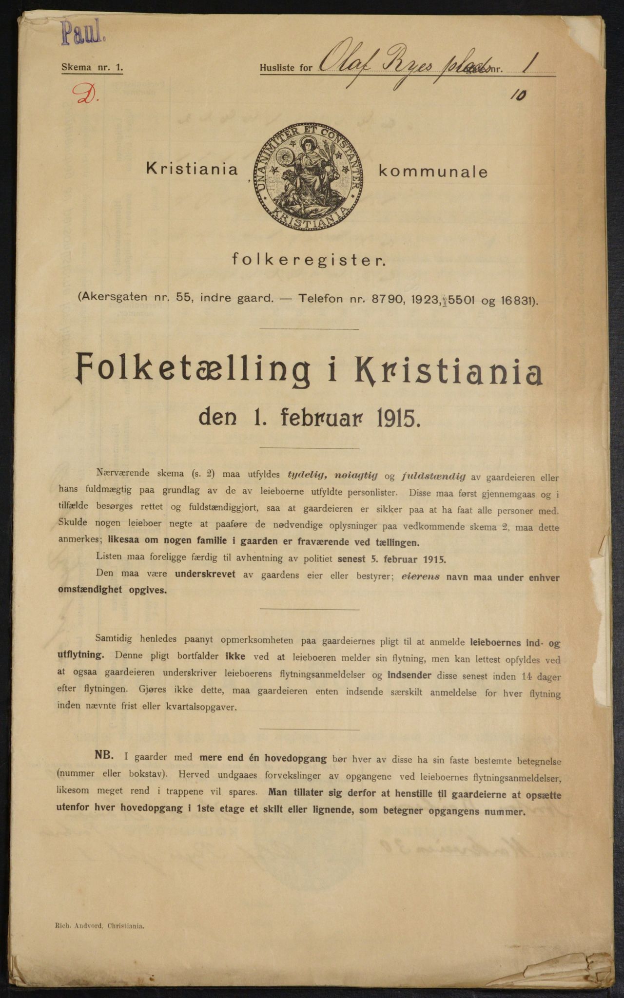 OBA, Kommunal folketelling 1.2.1915 for Kristiania, 1915, s. 74459