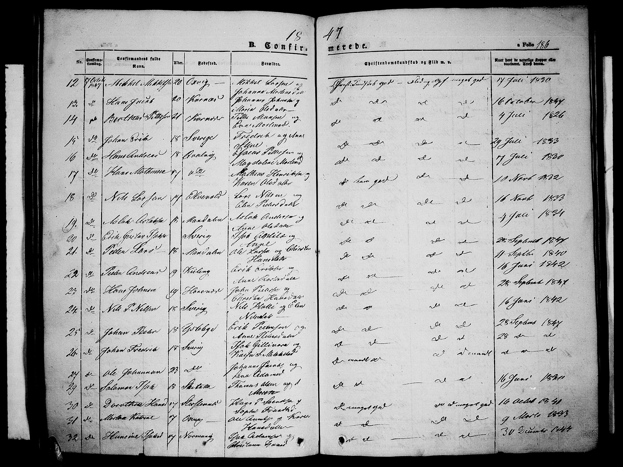 Lyngen sokneprestembete, AV/SATØ-S-1289/H/He/Heb/L0002klokker: Klokkerbok nr. 2, 1839-1860, s. 186