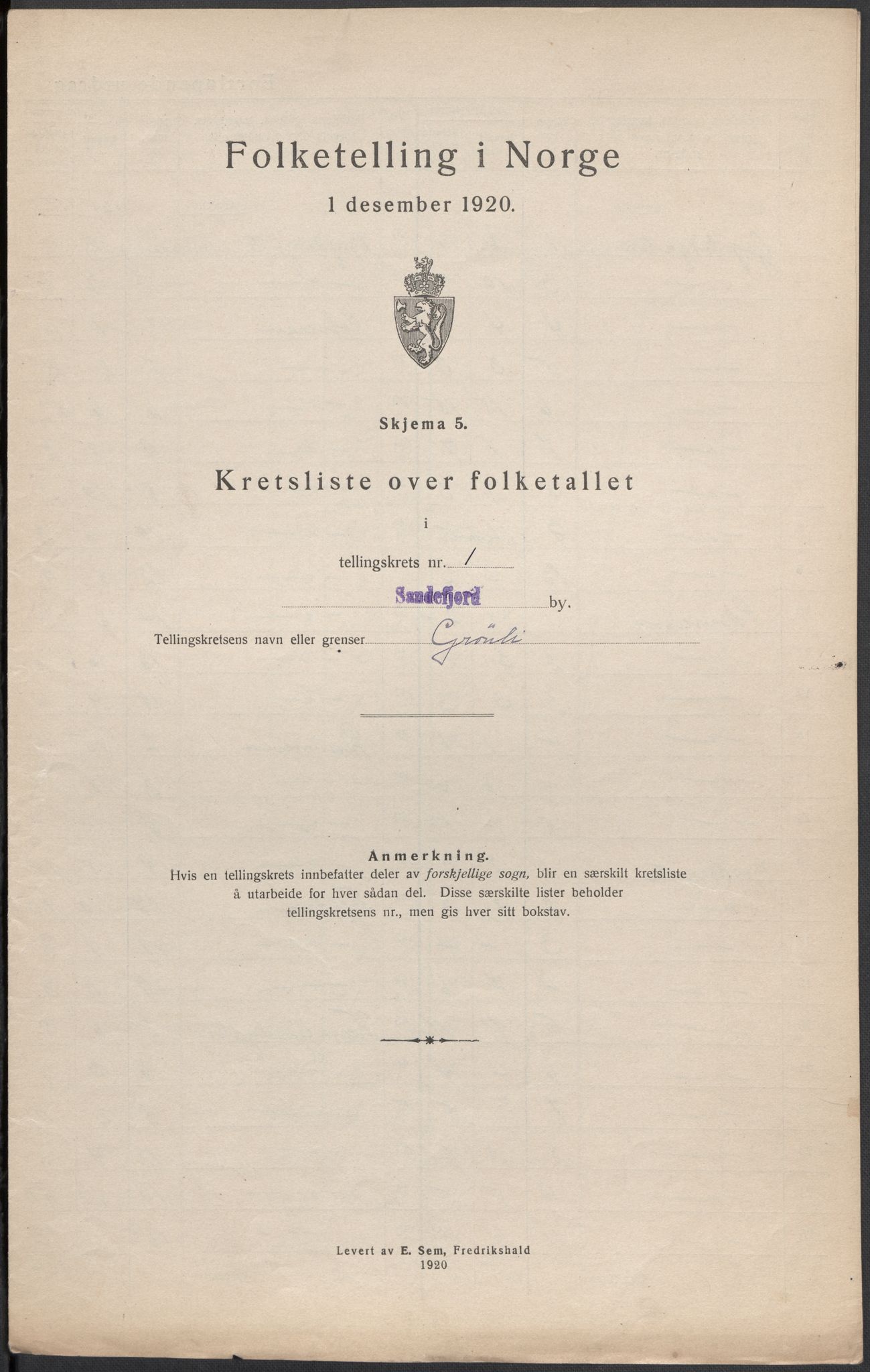 SAKO, Folketelling 1920 for 0706 Sandefjord kjøpstad, 1920, s. 3