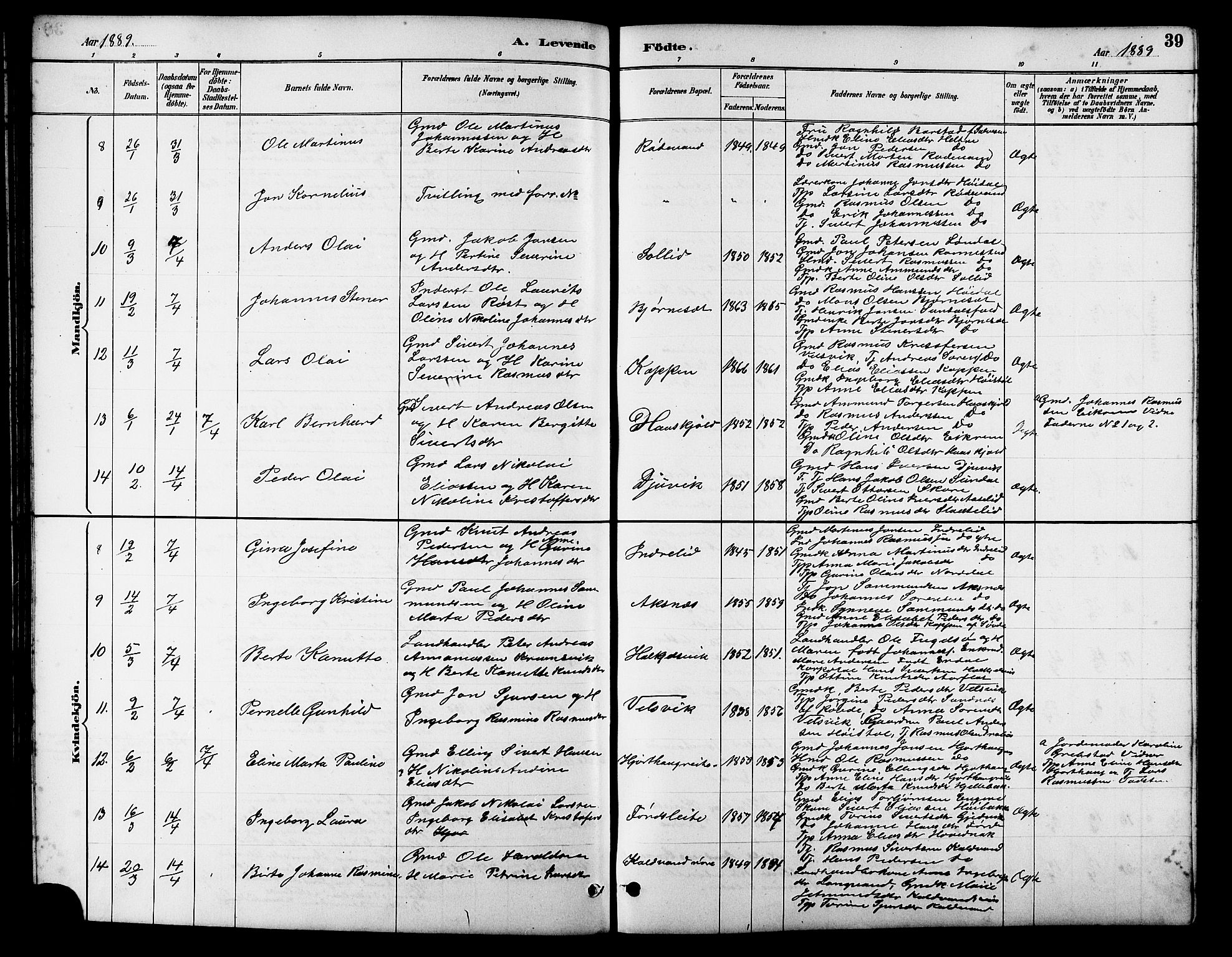 Ministerialprotokoller, klokkerbøker og fødselsregistre - Møre og Romsdal, AV/SAT-A-1454/511/L0158: Klokkerbok nr. 511C04, 1884-1903, s. 39